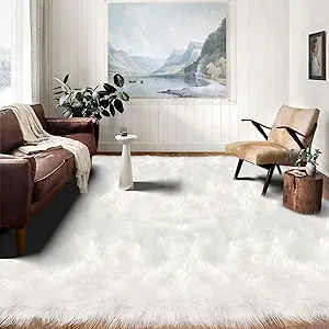 Latepis 10x14 Area Rugs White Faux Fur Washable Super Large Rug for Living Room Fluffy Shag Bedroom Rug Sheepskin Rugs for Sofa Office Entertainment Room, Rectangle