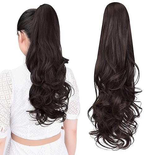 ShulaSHOP Extensión de cola de caballo, extensiones de cabello con clip de garra de 22 pulgadas, extensiones de cabello largo y rizado, extensión de