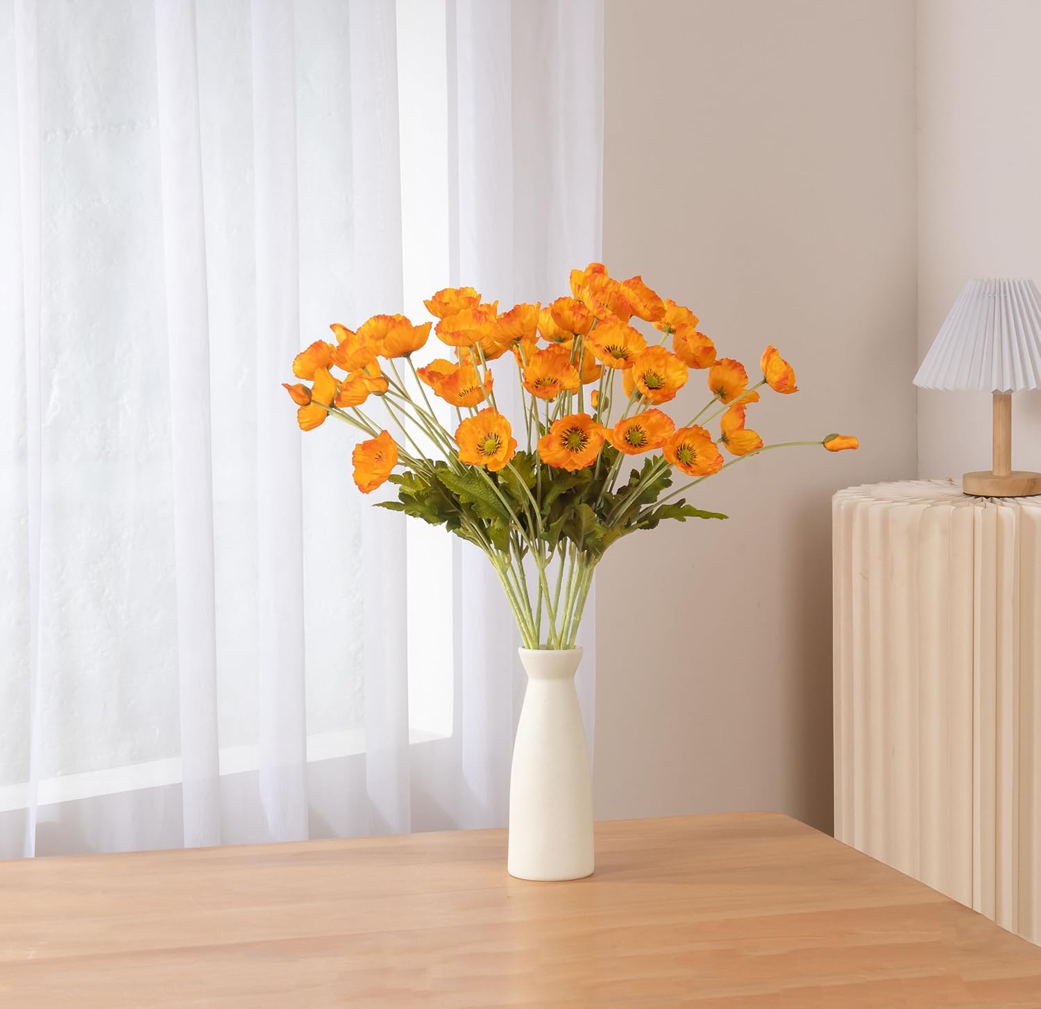 12 PCS Premium Orange Poppy Artificial Flowers,22.4’’Fake Faux Silk Poppies for Centerpieces Wedding Home Decor(12, Orange)