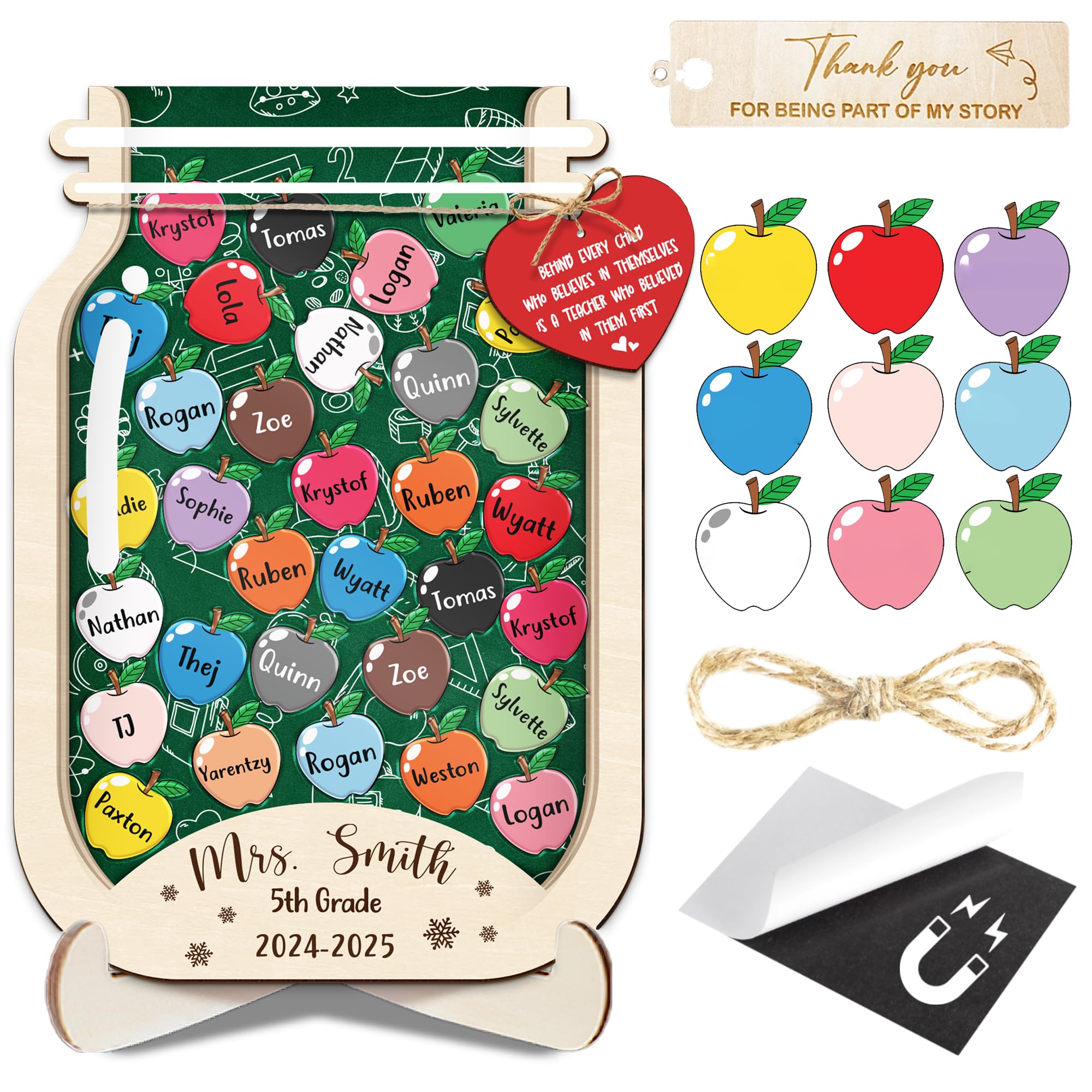 Apple Magnetic Reward Jar Personalised Gift for Teacher Colorful Classroom Decor Custom Student Name Token Reward for Kids Good Behavior Potty Training Management Tools Teacher Back to School Gifts