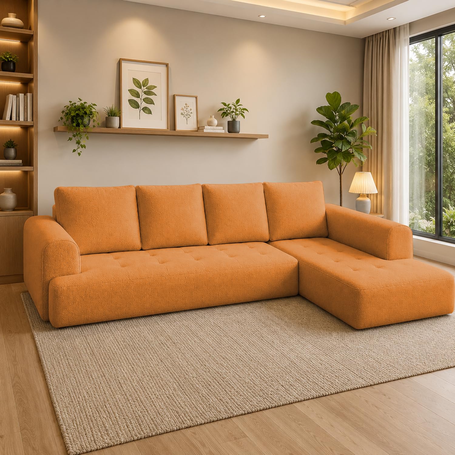 Mitch 6 Seater RHS L Shaped Sofa Set for Living Room (Orange Fabric) Premium Fabric Sofa Set for Living Room-image-42