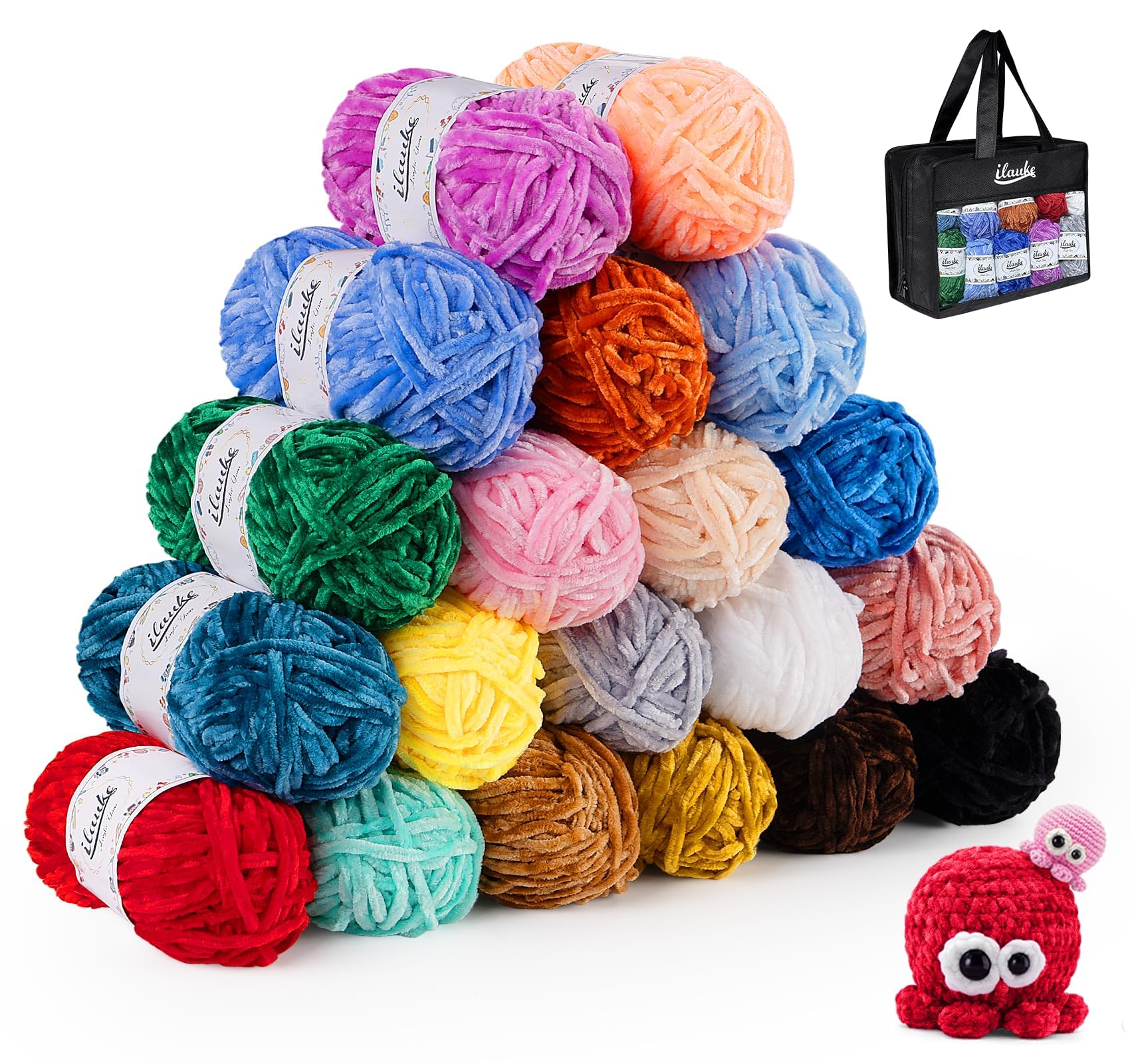 ilauke 20 x 30 g przędza szenilowa, miękka gruba przędza szenilowa, do robienia na drutach i szydełkowania, akcesoria do szydełkowania, torebki, na ubrania, koce, torby, DIY, 20 x 30 g