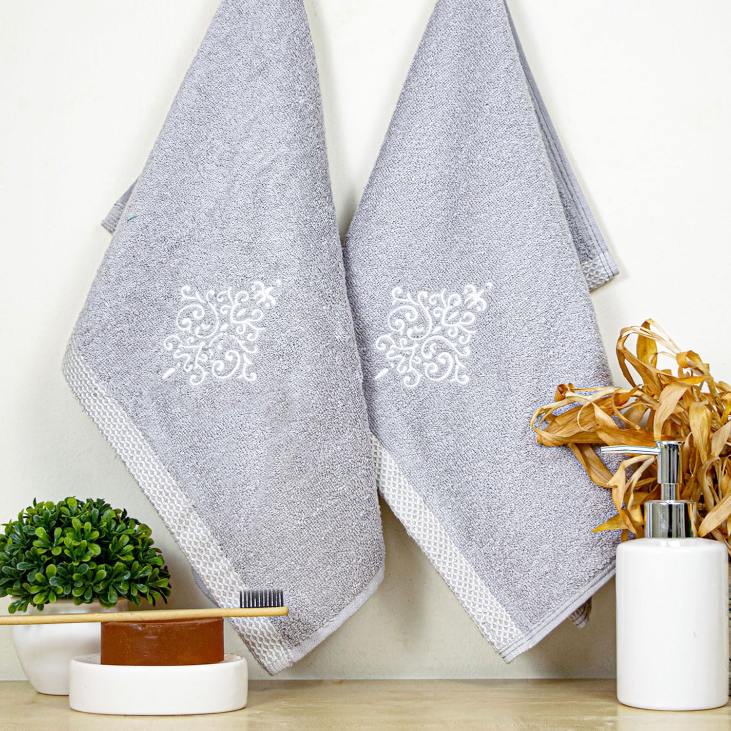Rangoli 100% Bamboo Hand Towels - Set of 2 | 500 GSM, Organic Royale Hand Towel Pack | 40 x 60cm Hand Size Towels | Ultra Soft, Quick-Absorbent & Eco-Friendly Towels for Hand & Bathroom - Grey-image-47