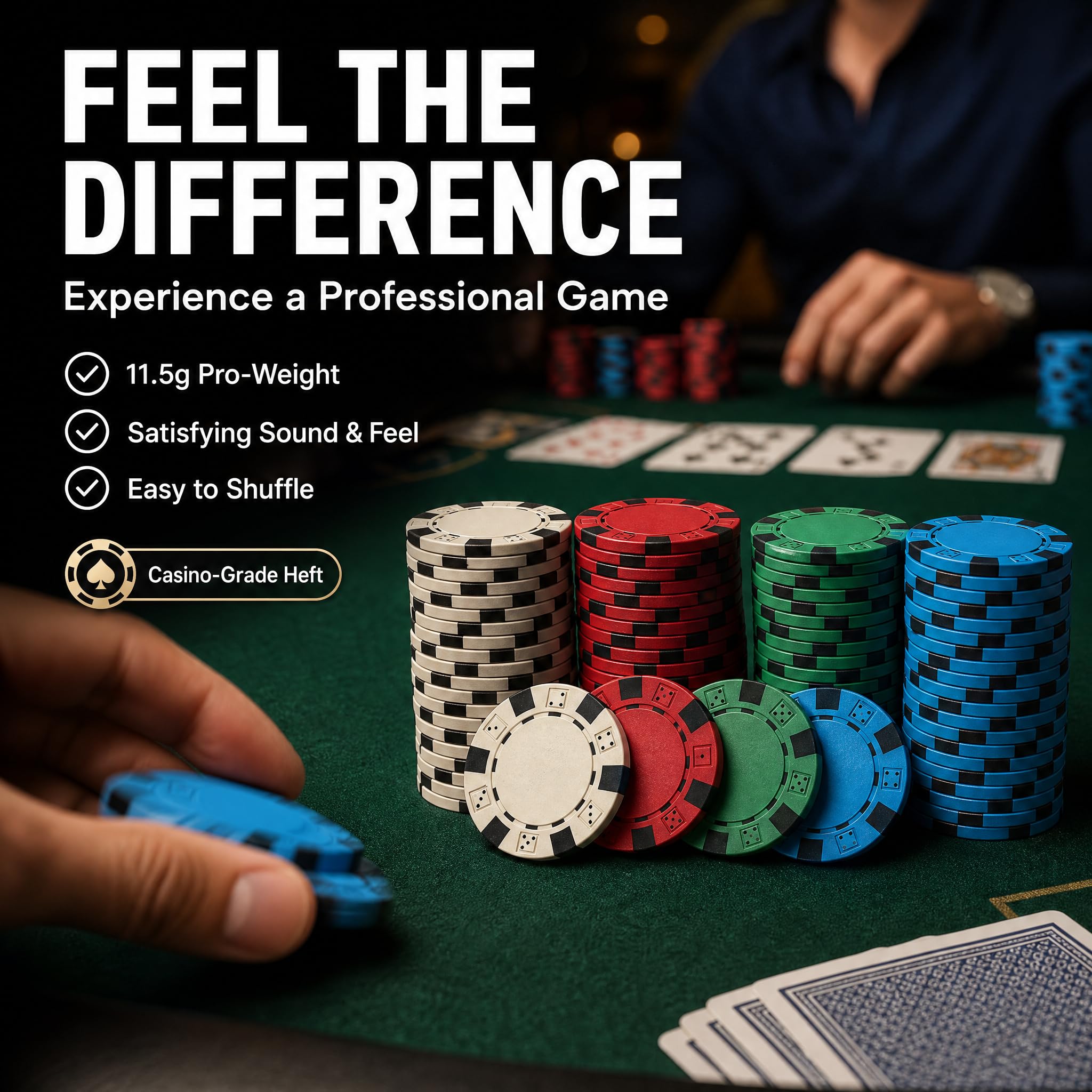 Set da poker da 500 pezzi con custodia in alluminio e chip professionali da 11,5 g, 2 mazzi più 5 dadi da poker impermeabili, kit da poker da casinò