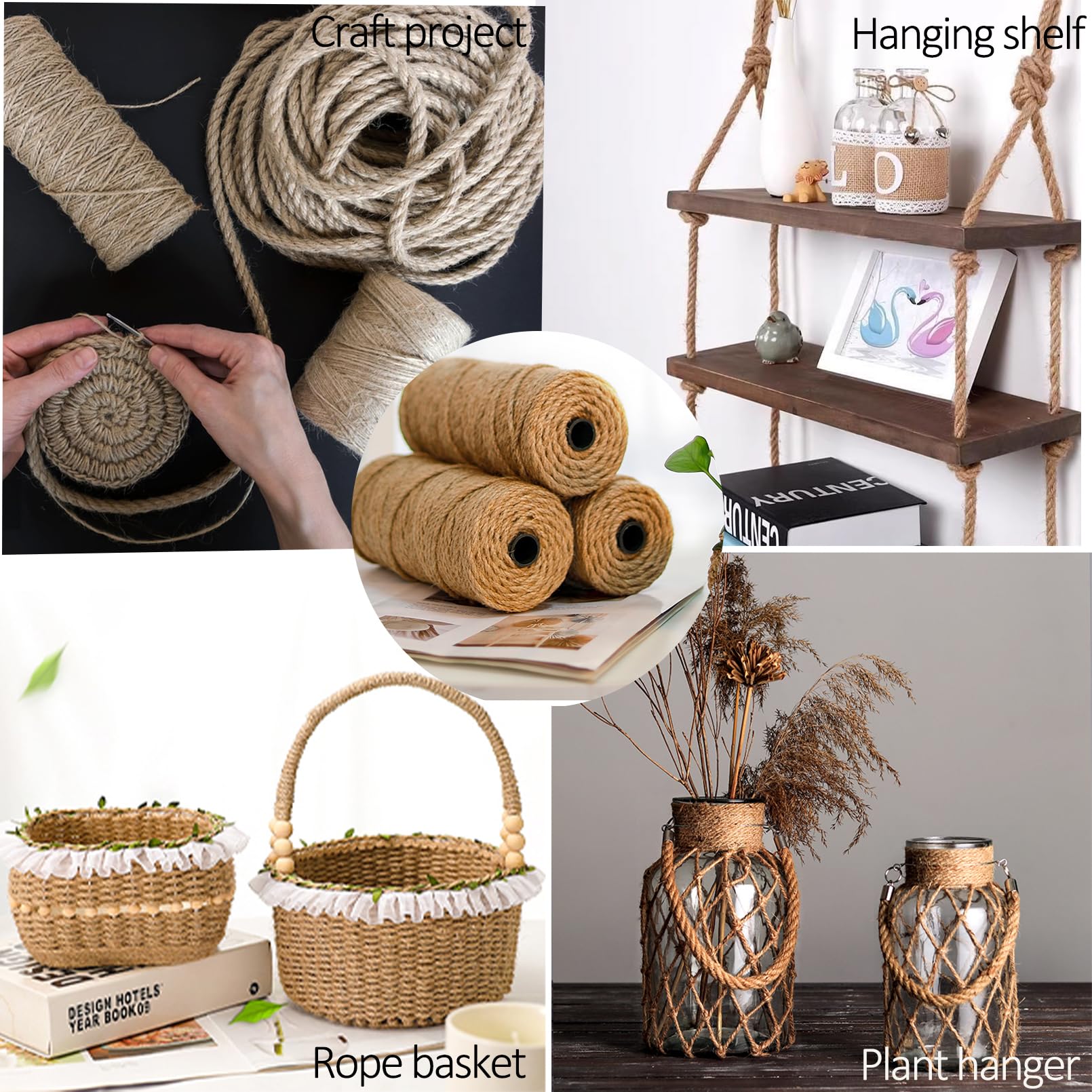 Aoneky Corda di Sisal Naturale 6mm/ 8mm/10mm, 10M-100M - Corda di Sisal per Alberi di Gatto, Gatto Graffiare Pad, Decorazione Casa (100 m x 6 mm)