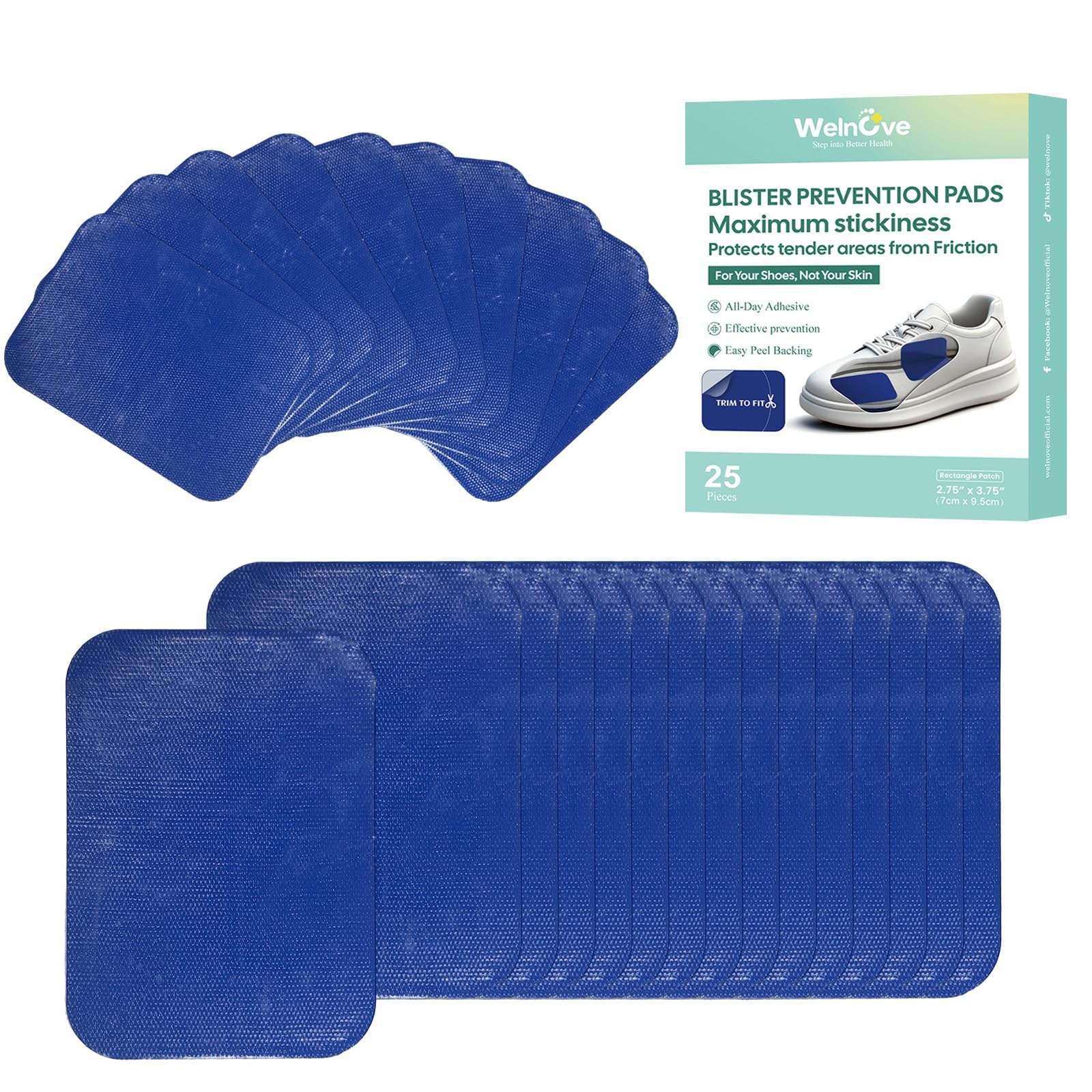 Welnove 25ct Moleskin Apósitos antiampollas para pies – Moleskine para ampollas para zapatos (película brillante de baja fricción – kein herkömmliches gepolstertes Moleskin) protege zonas sensibles