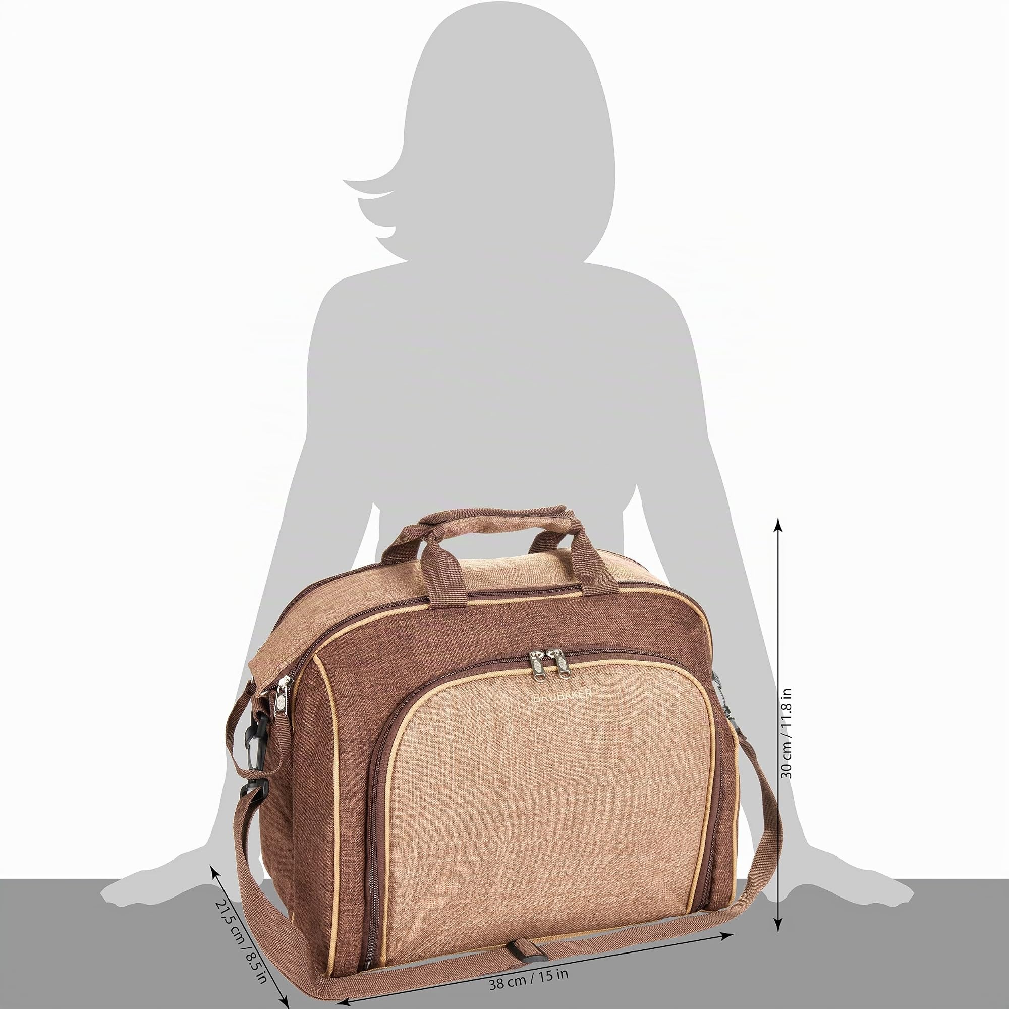 Brubaker Borsa da Picnic Duffel Bag per 4 Persone Color Marrone 38 × 30 X 21,5 cm Borsa a Tracolla con Scomparto Refrigerante