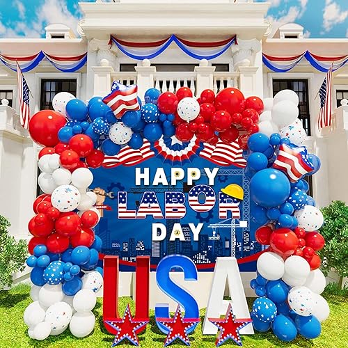 Miniatura 3 de Pancarta de fondo con texto en inglés Remember and Honor Laborer Worker para el Día del Trabajo, bandera americana, temática patriótica, suministros