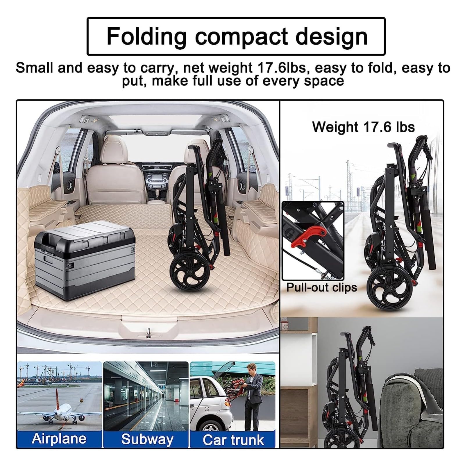 Silla De Ruedas De Tránsito,Silla De Ruedas Plegable Aluminio,Freno En Manetas,Reposapiés Plegables, Reposabrazos Abatibles,Ligera,hasta 100 Kg