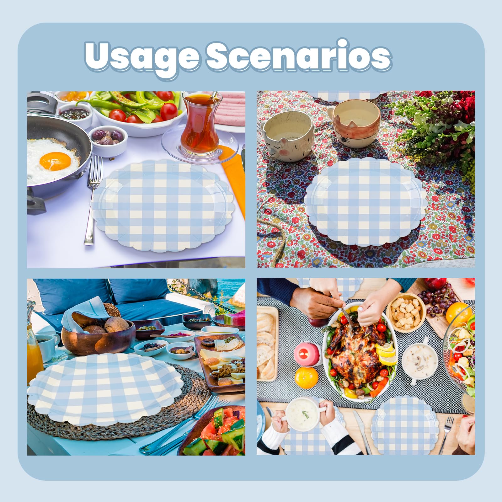 Blau Karierte Party Teller & Servietten - 48tlg Set Für Geburtstag & Feiern