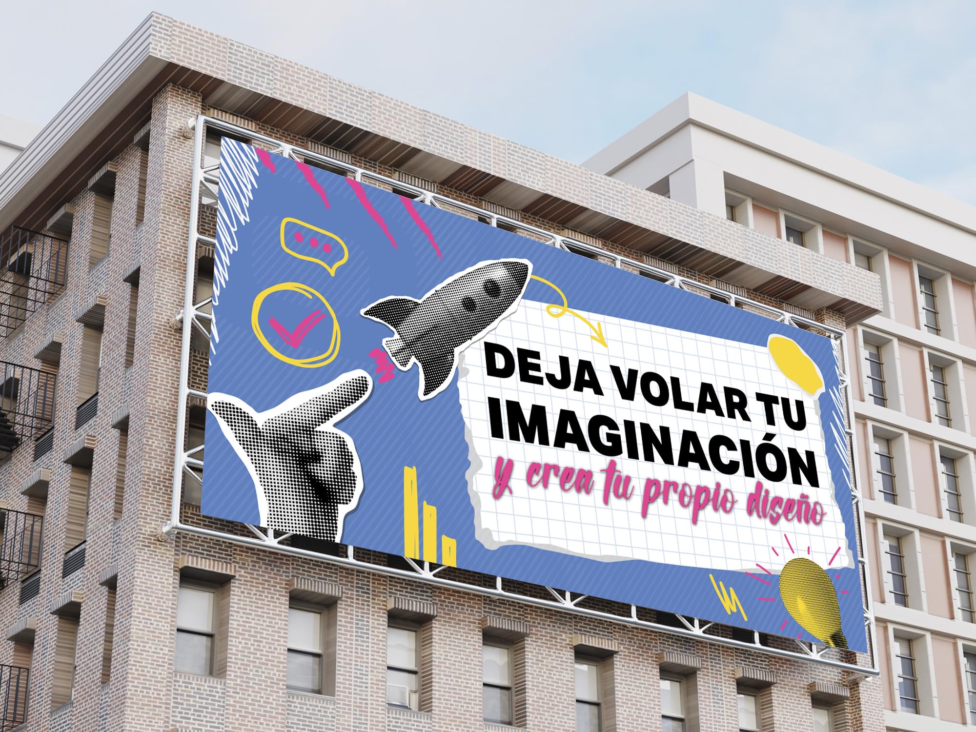 Oedim Lona Publicitaria Personalizada, Pancarta Ideal para Publicidad, 100x100cm, Fabricada en Lona Microperforada 350gr, Incluye Ojales, Resistente al Agua y Al Sol