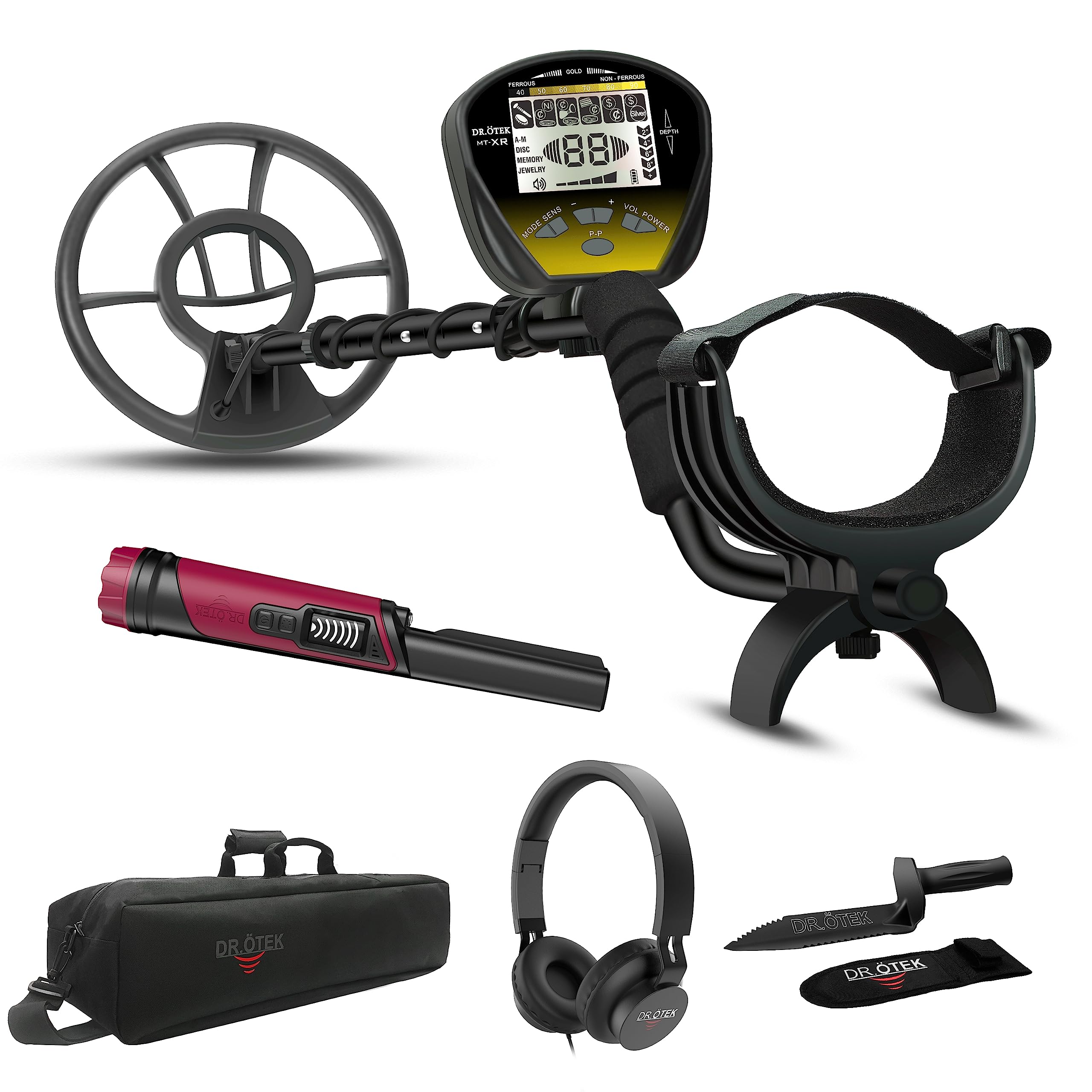 DR.ÖTEK Metal Detector Pinpointer, Fully Waterproof, LCD Screen, Innovative Interference Cancellation, Alert Modes, with Metal Detector for Adults MTXR, Strong Memory Mode, IP68 Coil, Yellow