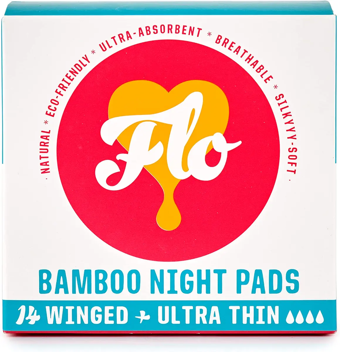 FLO Organic Bamboo Period Pads for Women, Biodegradable, Winged, Feminine Care, Organic Menstrual Products, Plant-Based, Plastic-Free, Sanitary Napkins, Night Pads, Black-Owned, Compostable,14 Count