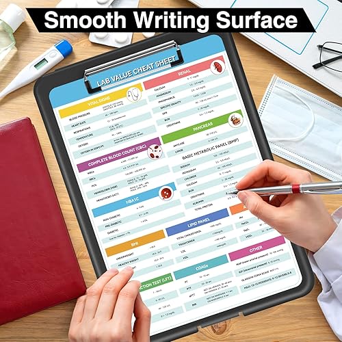 Miniatura 7 de Sooez Portapapeles de lactancia con almacenamiento y 9 hojas de trucos, portapapeles clínico resistente con clip de perfil bajo, tablero de clip de