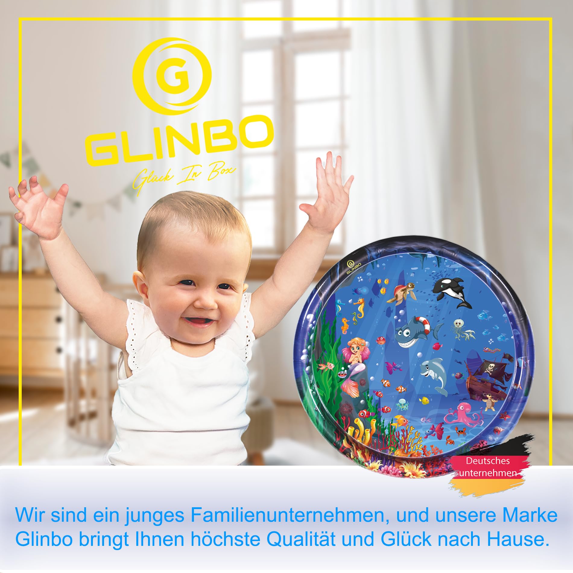 Wassermatte Baby, Wasserspielmatte Baby BPA frei XXL, Bauchlage Spielzeug Baby ab 3, 6 und 9 Monate, Baby Wassermatte (XXL 100 cm)