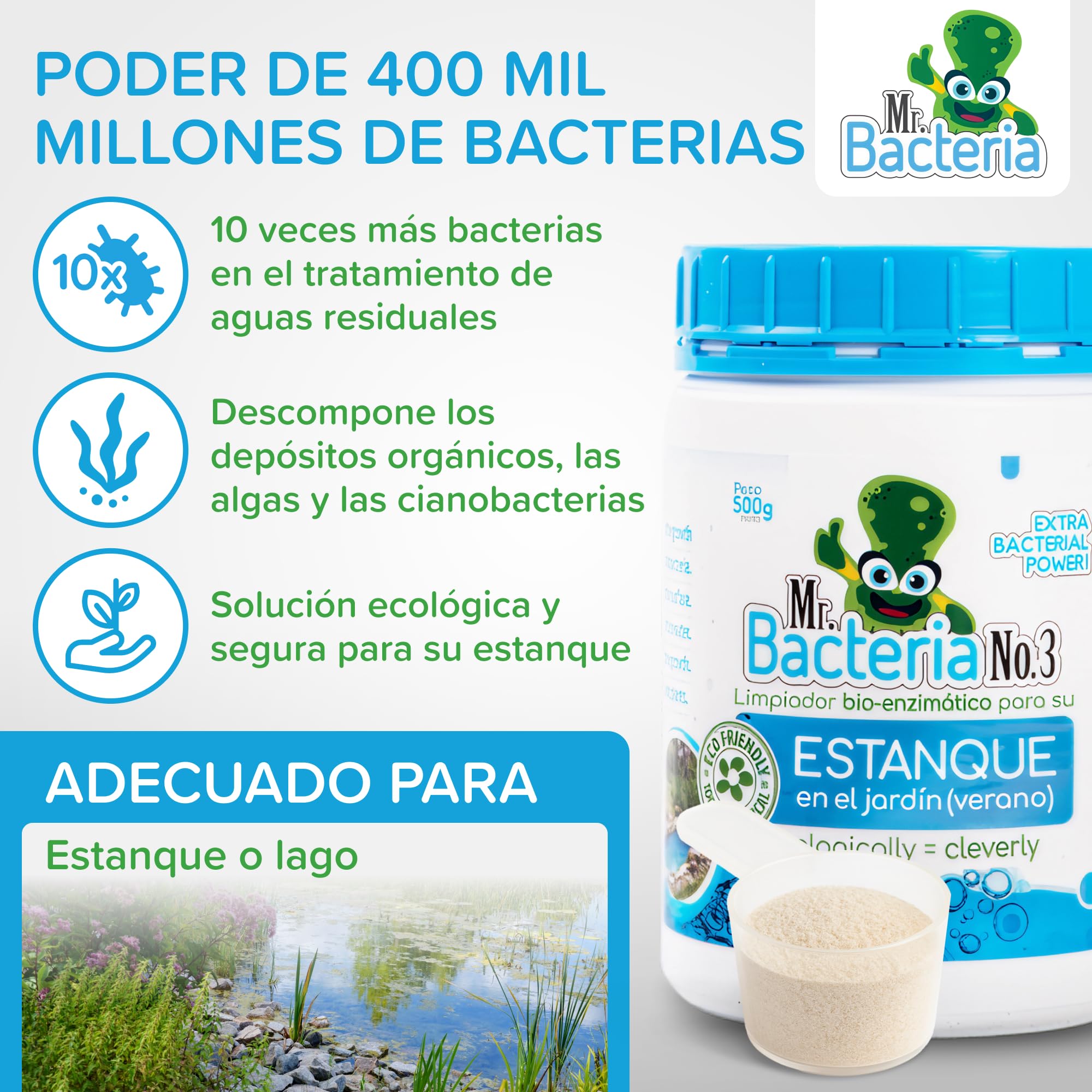 Limpiador de estanques de jardín, producto para el cuidado del estanque, clarificador de agua para limpiar el agua verde en el estanque de jardín, estanque de natación, estanque de peces