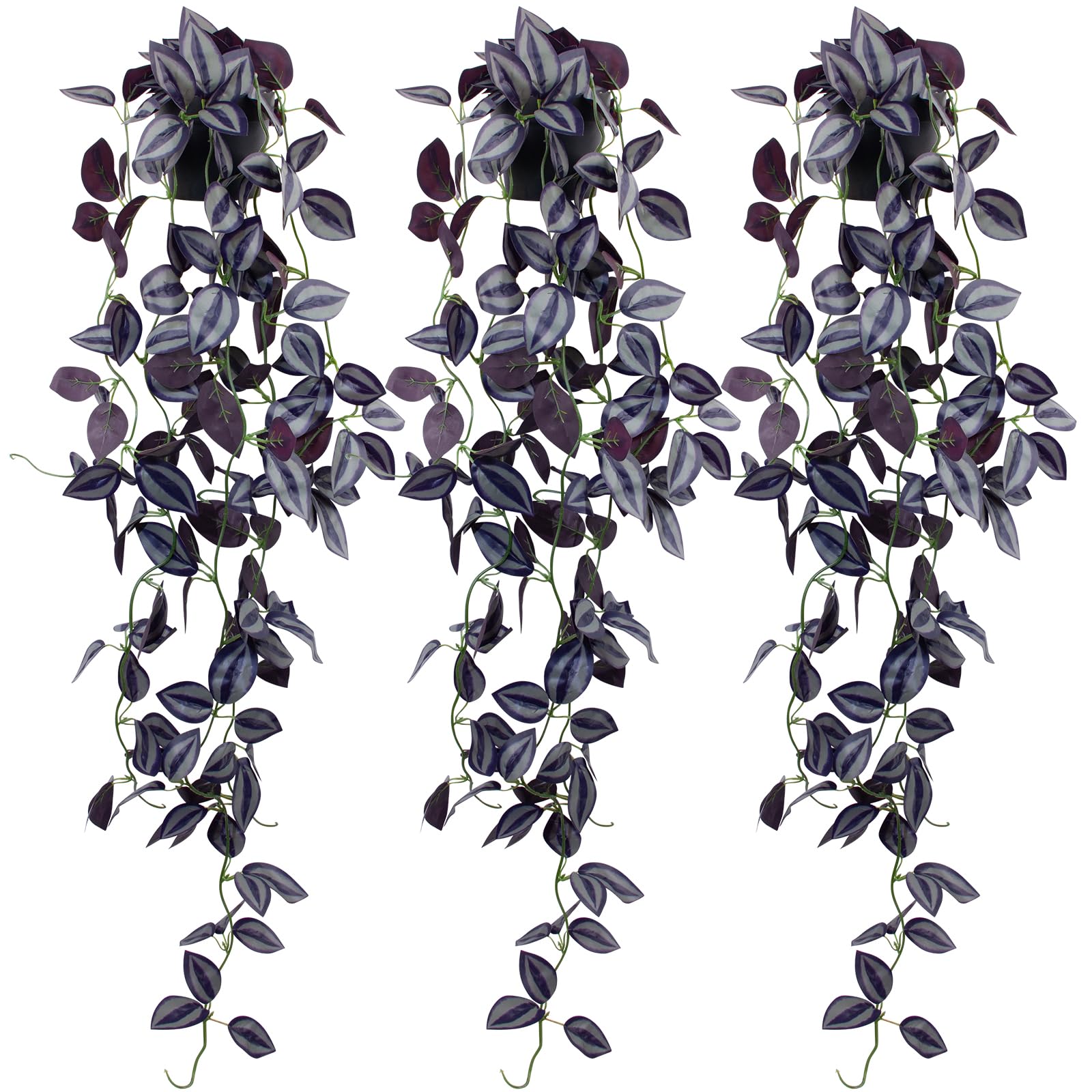 LOYWREE 3Pack Small Fake Hanging Purple Plant