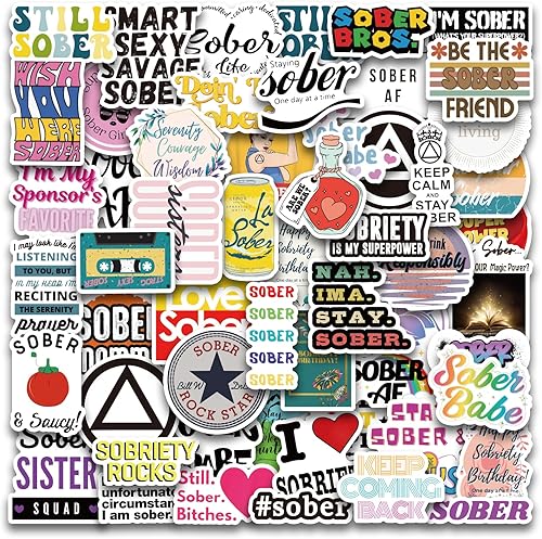 Bonitzdm 60 calcomanías sobrias de vinilo de sobriedad impermeables para botella de agua, laptop, para adolescentes y adultos, para cumpleaños,