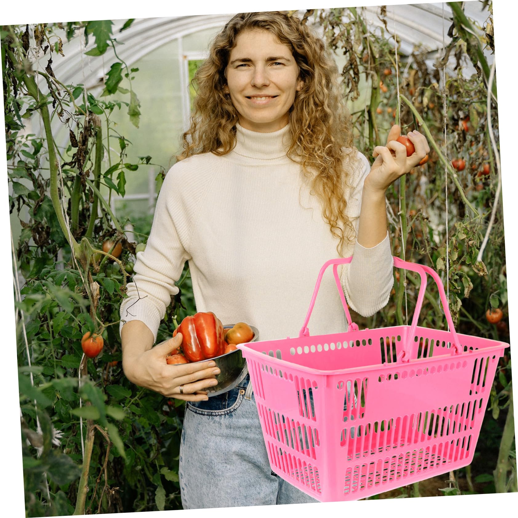 Cesta de Compra Práctica 16l Azul y Rosa Plástico Resistente con Asas Portátiles para Hogar y Supermercado Organizador Multiusos