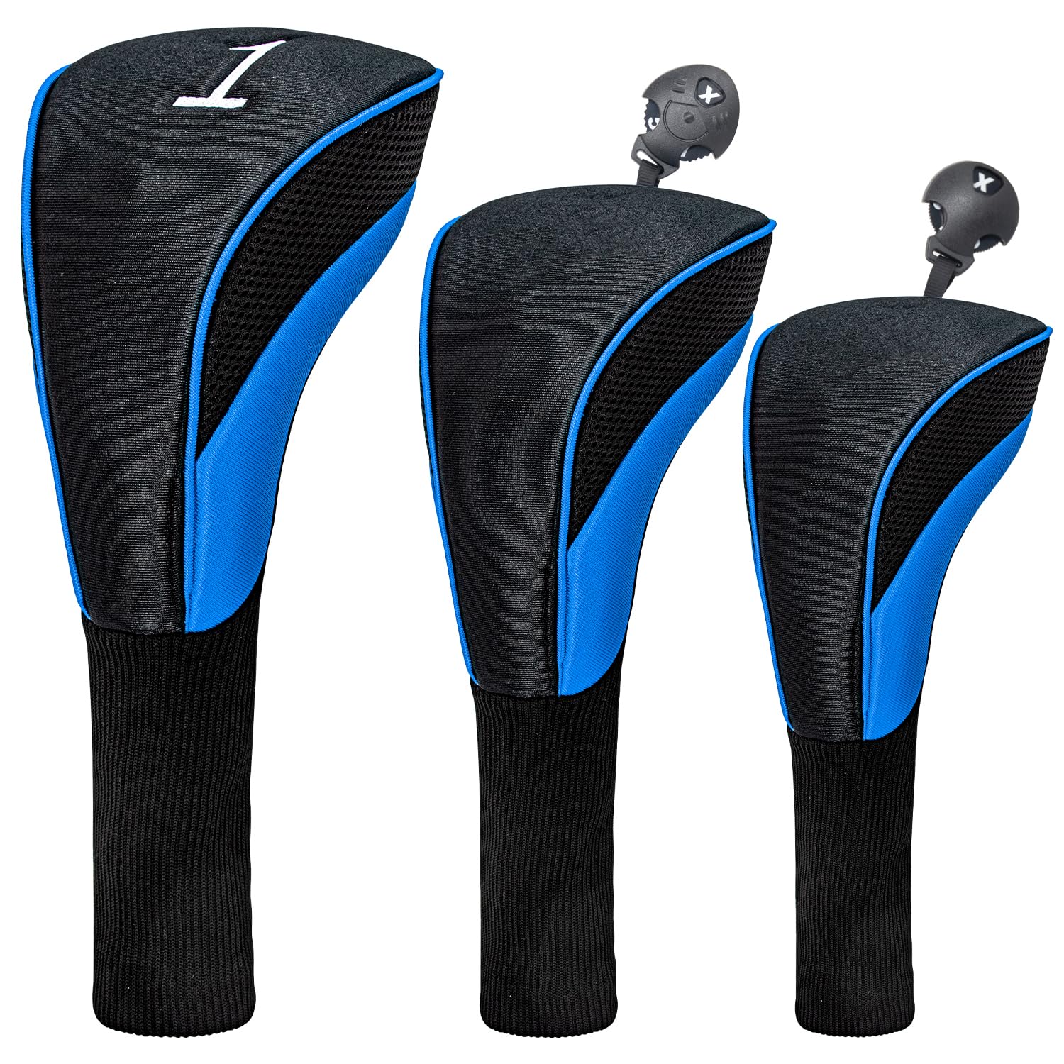 Golf Club Head Covers for Woods 3 Pieces Long Neck Sports Golf Club Headcovers Set with Interchangeable No. Tags 3 4 5 6 7 X Golf Accessories for Men Women