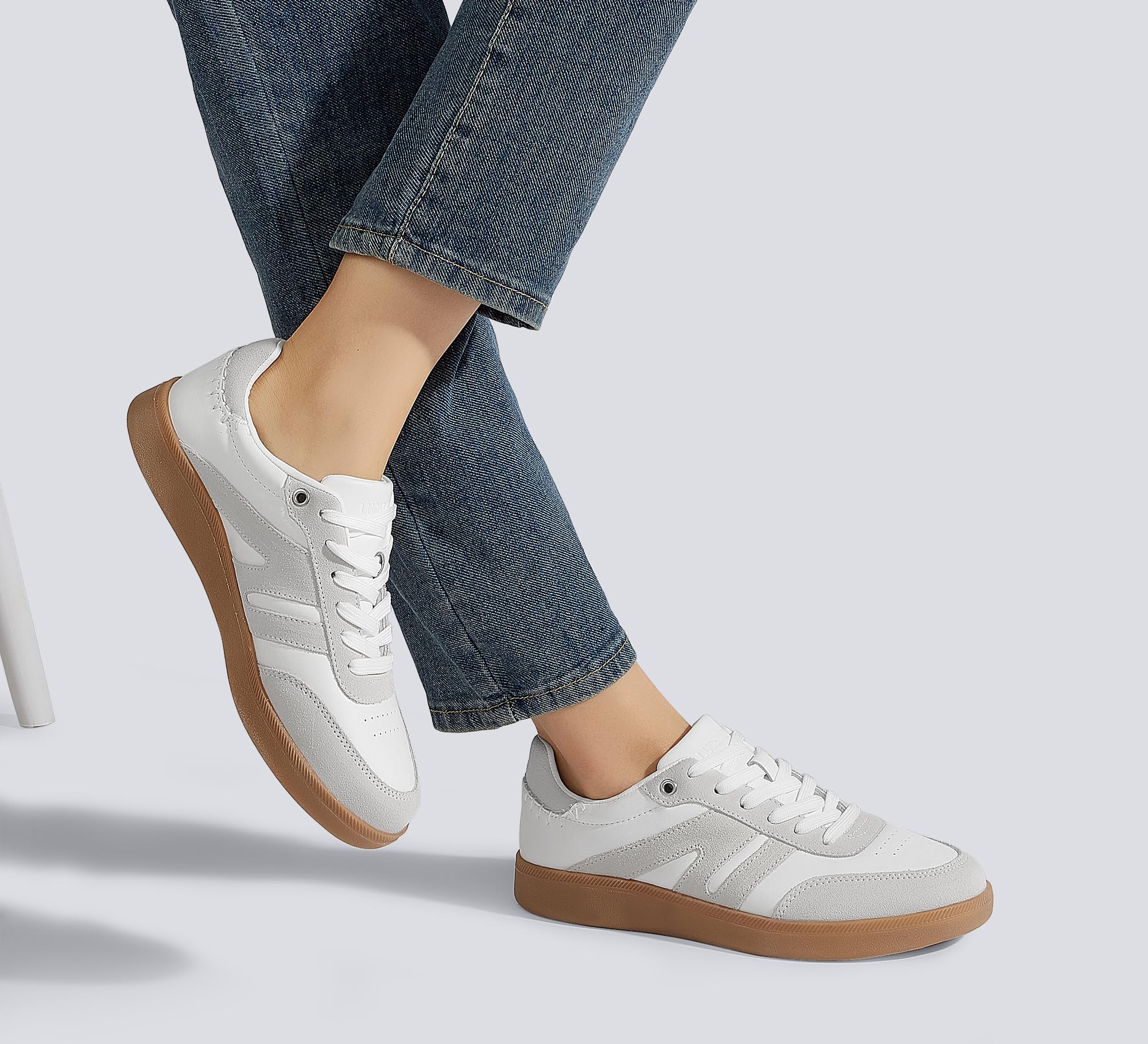 LUCKY STEP Women Classic Retro Gum Sole Fashion Sneakers Casual Tennis Skate Shoe Genuine Leather Walking Footwear Anti Slip Trainers