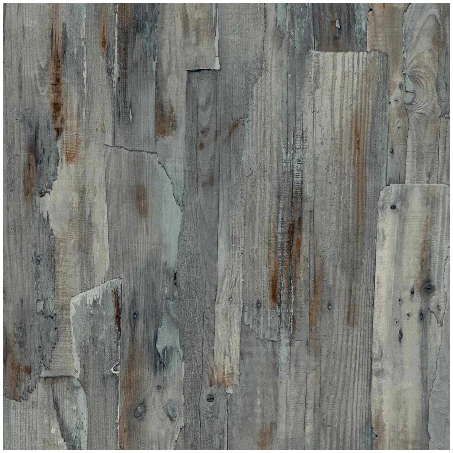 YöL Grey Reclaimed Wood Effect Wallpaper Paste The Wall Vinyl Rustic Timber Plank Design Distressed Weathered Panel Feature Wall Covering for Living Room Bedroom Office Dining Area