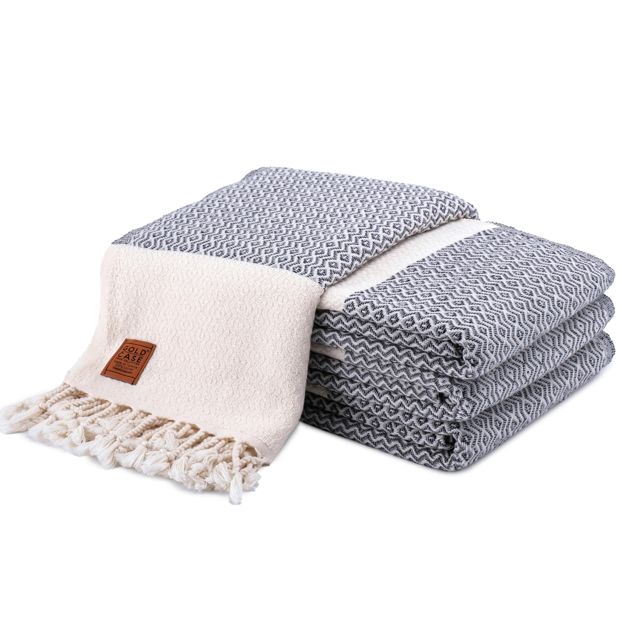 Gold CASE Turkish Beach Towel Set of 4 – 100% Cotton Large Turkish Bath Towels 67 x 38'' – Zeus Extra Large, Quick Dry & Sand Free Towels – Peshtemal