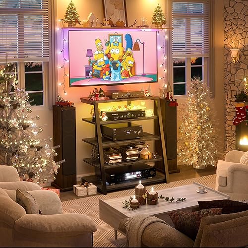 Vista 38 de Armocity Soporte multimedia AV de 4 niveles con regletas de alimentación, soporte estéreo con luces LED, torre de audio en rack con estantes