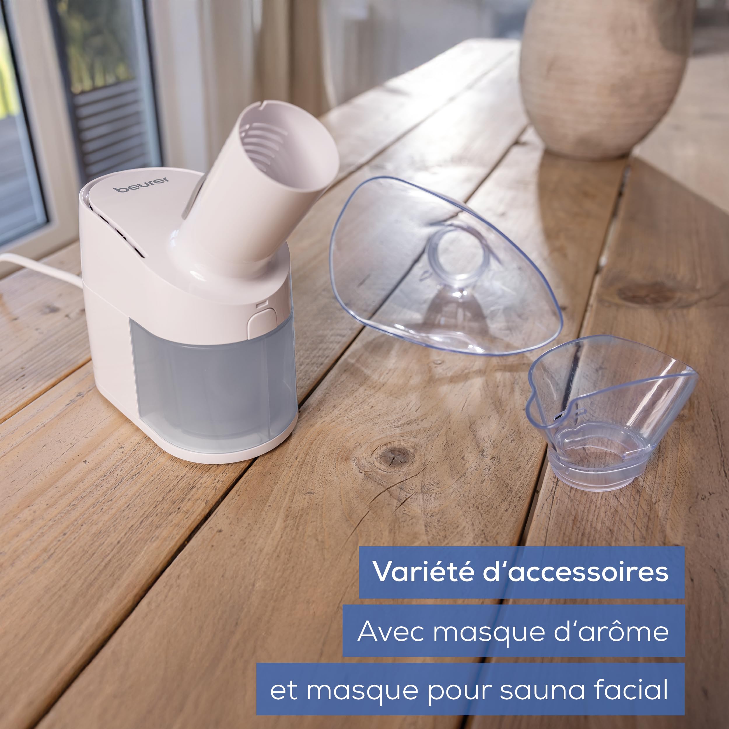 Beurer SI 40 Nébuliseur à vapeur, pour l'humidification de la bouche, du nez et de la gorge, nébulisation de solution saline et d'huiles essentielles, humidificateur d'air, extra silencieux