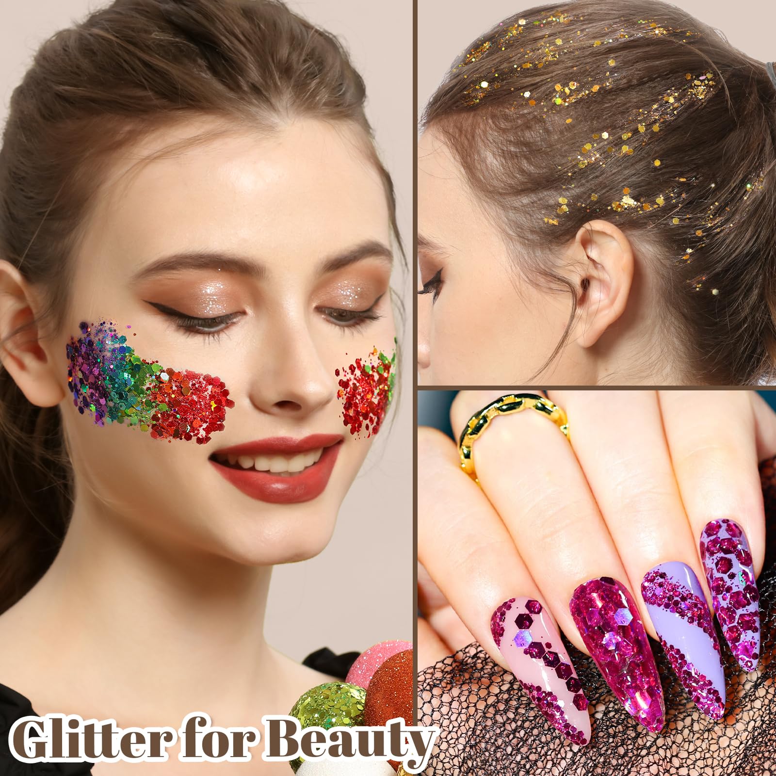 LEOBRO Glitter, 24 Jars Holographic Chunky Glitter for Crafts, Resin, Hair Face Body Makeup Nail, DIY Arts and Crafts, Party Christmas Decorations