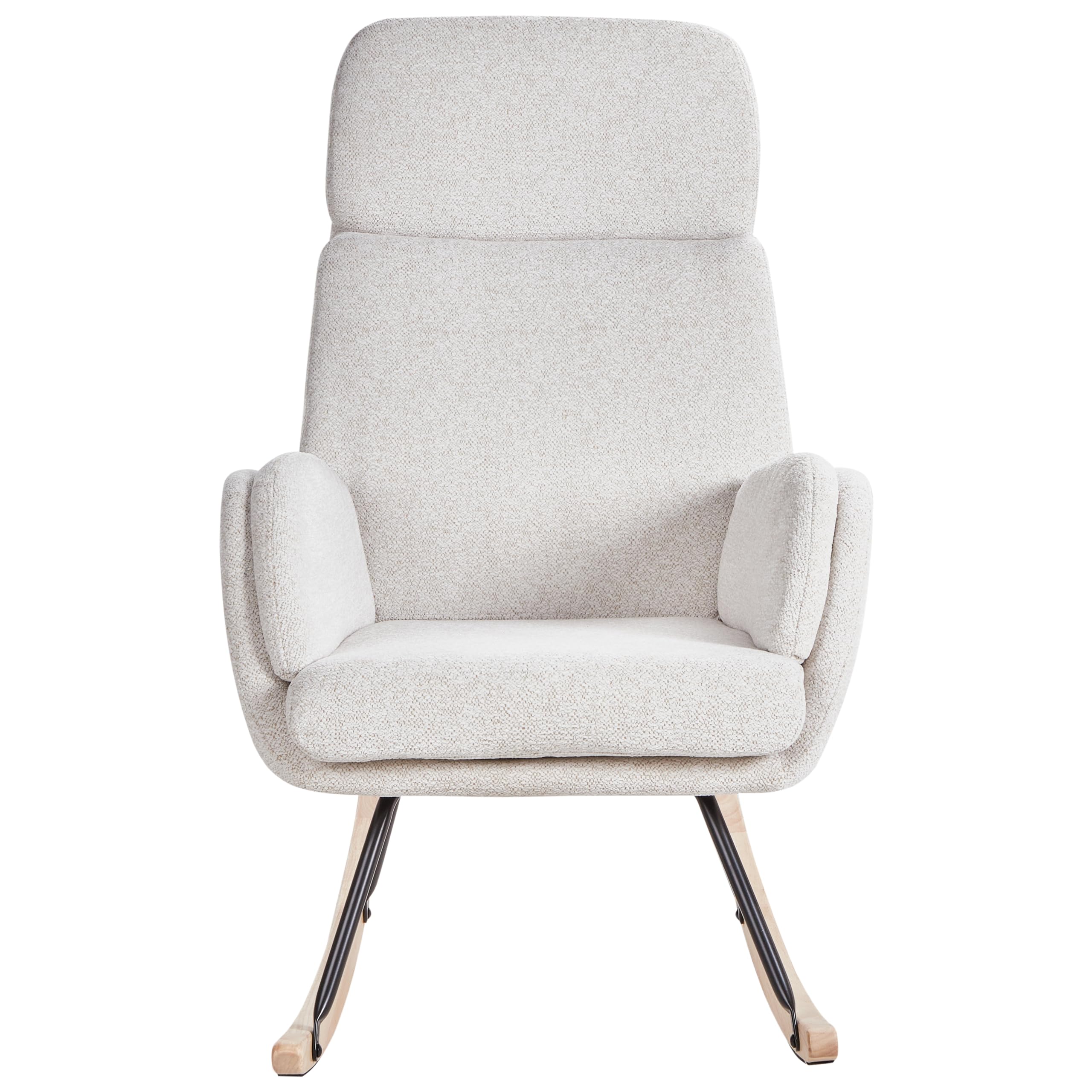 Beliani Silla Mecedora de Tela Asiento de poliéster Patas de Metal Patines de Madera diseño Moderno Blanco Crema Kvelia