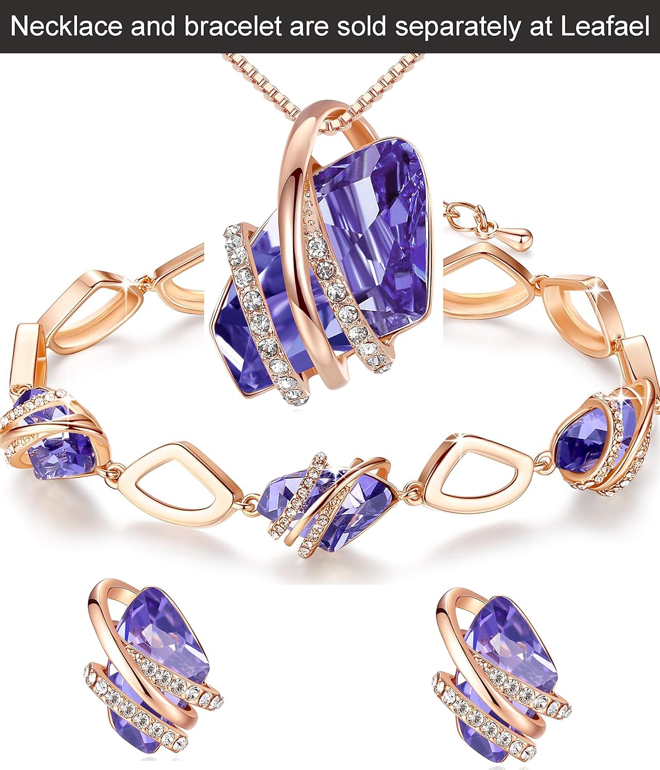 Leafael Wish Stone Stud Earrings with Birthstone Crystals, 18K Rose Gold Plated or Silver-tone - Image 7