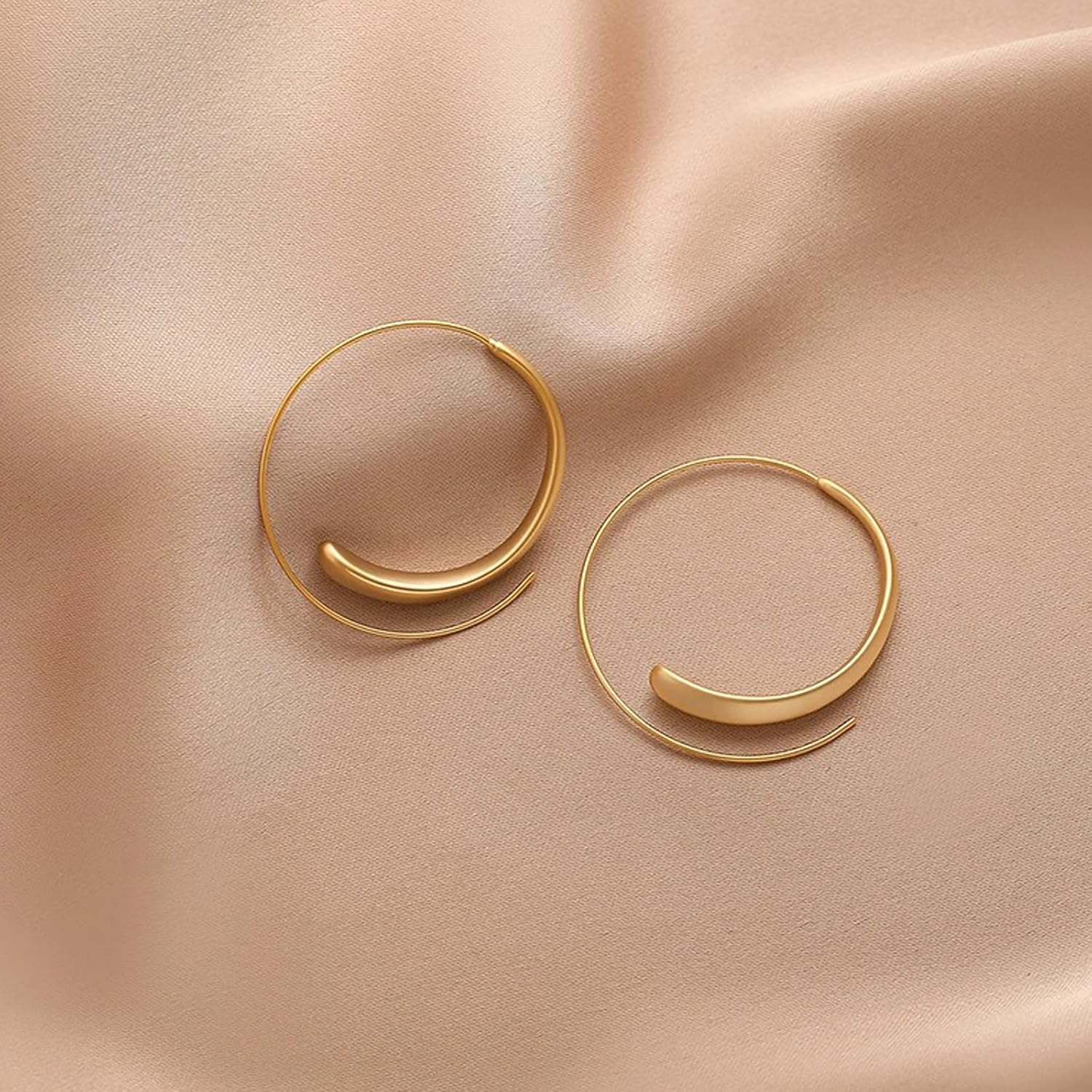 Gold Hoop Earrings 14k Gold Plated Hoop Earrings for Women Big Gold Silver Hoop Simple Spiral Brushed Ball Dangle Drop Earrings for Women Gift - Image 4