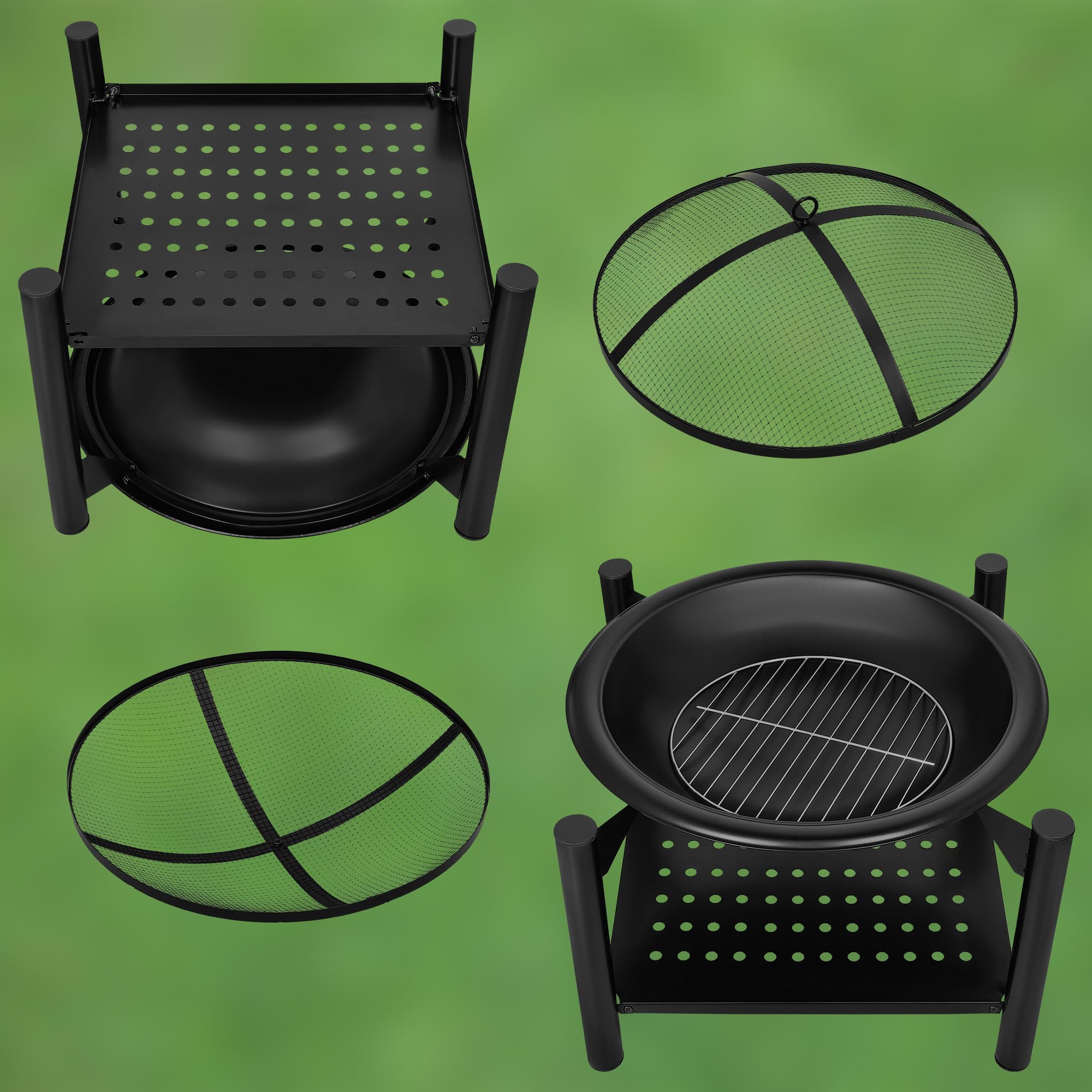 KOTARBAU Braciere Ghisa in Acciaio Nero | Braciere Esterno | Brazero Giardino 58x58x55cm con Conservazione In Legno
