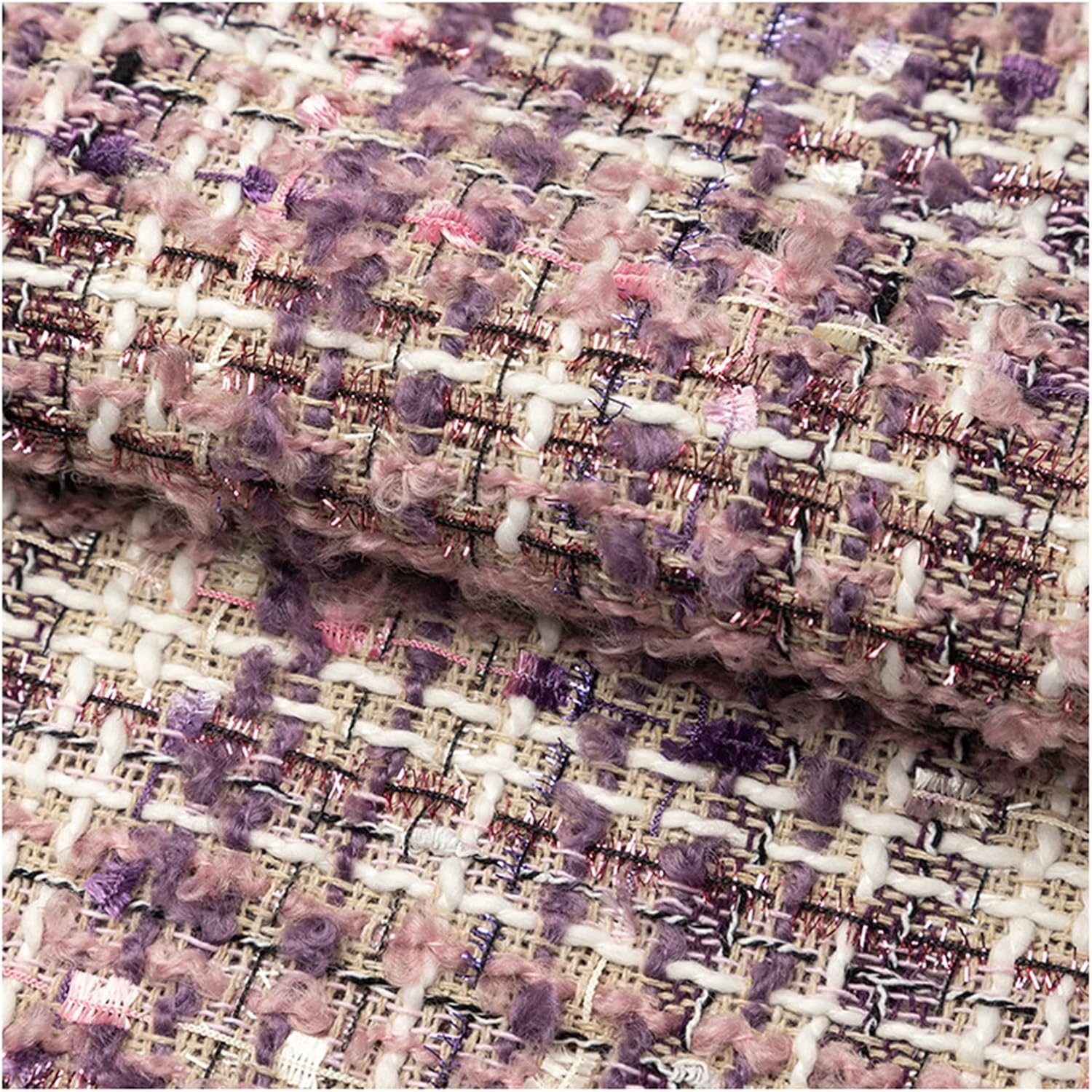 Soft Woolen Woven Tweed Fabric - Premium Metallic Blended Material (1 Yard) for Dresses, Coats, Suits, Skirts & Bags | Hand & Machine Craft Fabric (211414-2)