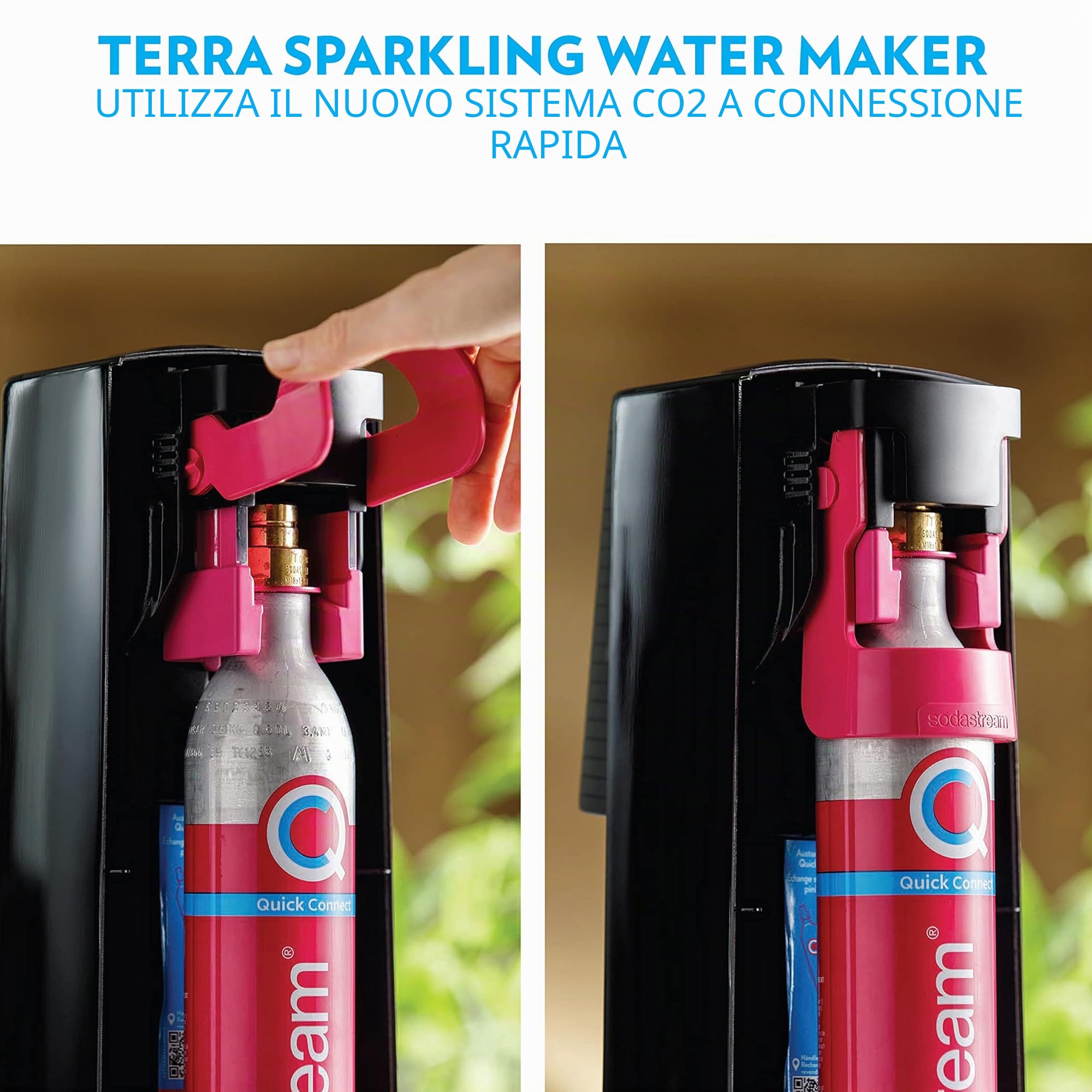 SodaStream Terra - Macchina per acqua frizzante, con CO2 e bottiglia lavabile in lavastoviglie, colore: Nero