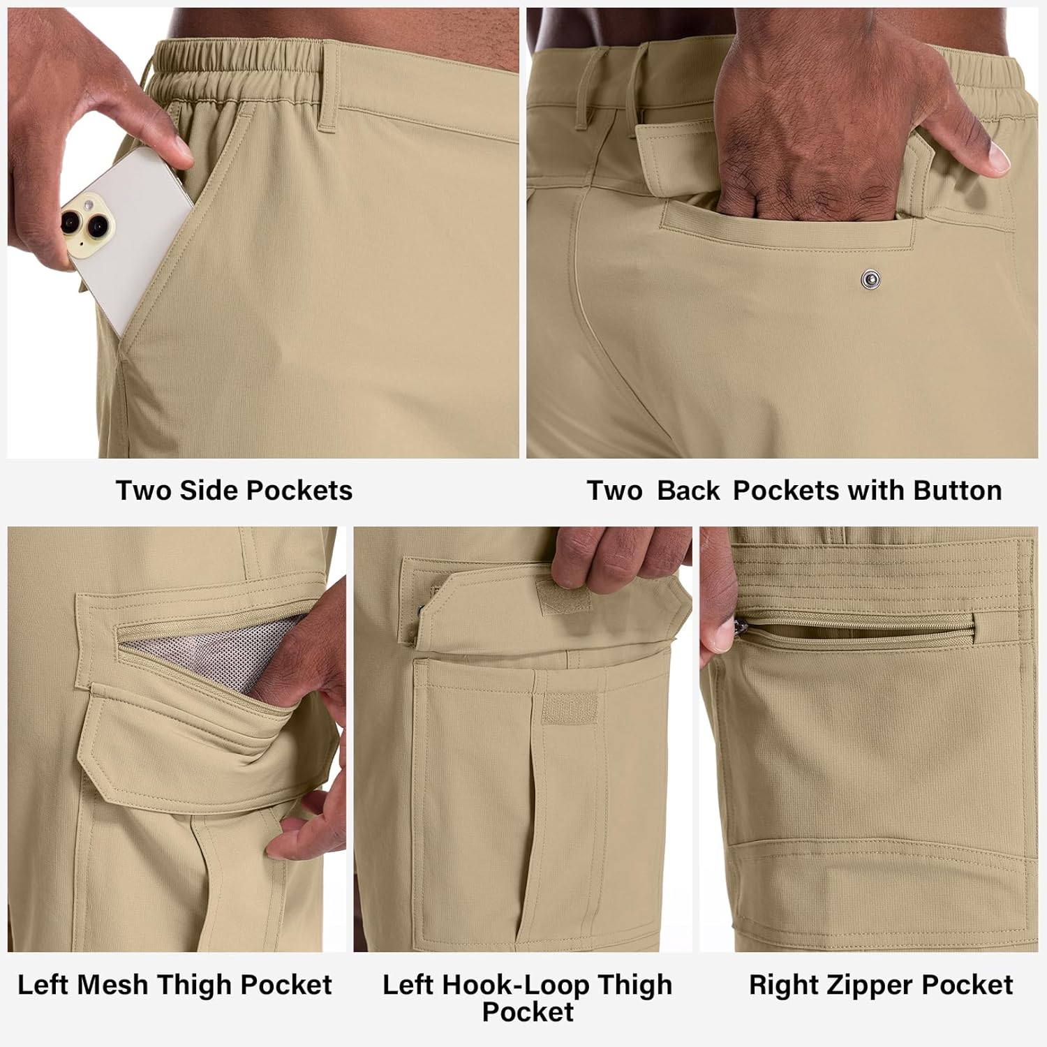 Jessie Kidden Mens Outdoor Casual Expandable Waist Lightweight Water Resistant Quick Dry Fishing Hiking Shorts - Image 4