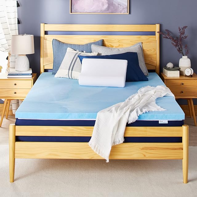 Sleep Innovations 2 Inch Cooling Gel Infused Memory Foam Mattress Topper, Twin Size, Cool Comfort, Medium Support,Blue