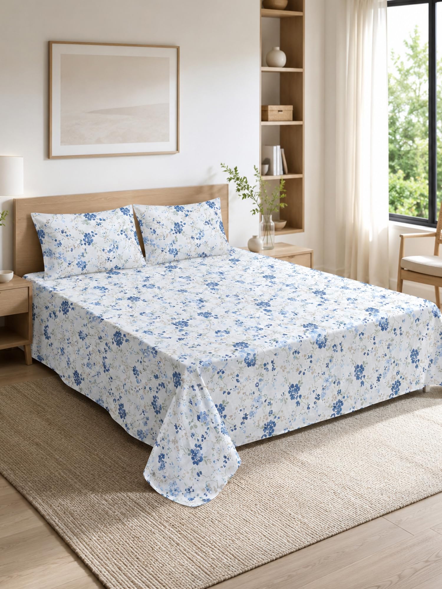 Restore Gulmohar-Timeless Heritage Collection Queen Size Bedsheet with 2 Pillow Covers, 100% Cotton, Purple-Floral Print, 224 x 254 cm, Soft Breathable Bedding for Home & Hotel-image-11