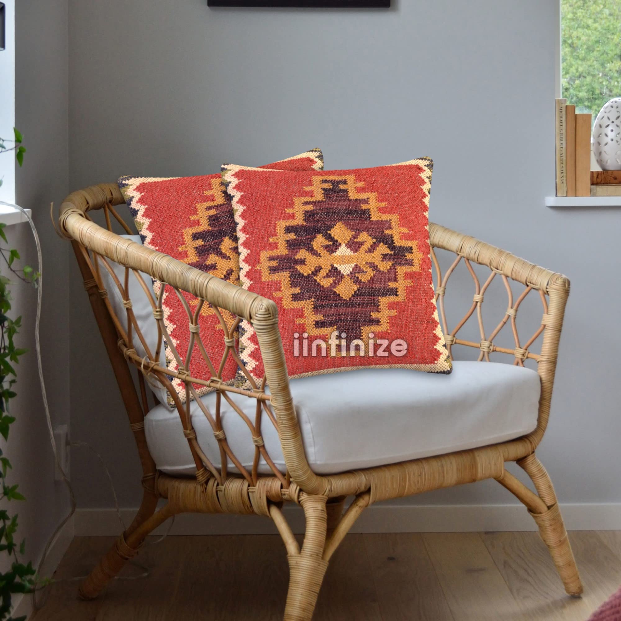 Housse de coussin de dossier carrée en jute et laine tissée main 45x45 cm
