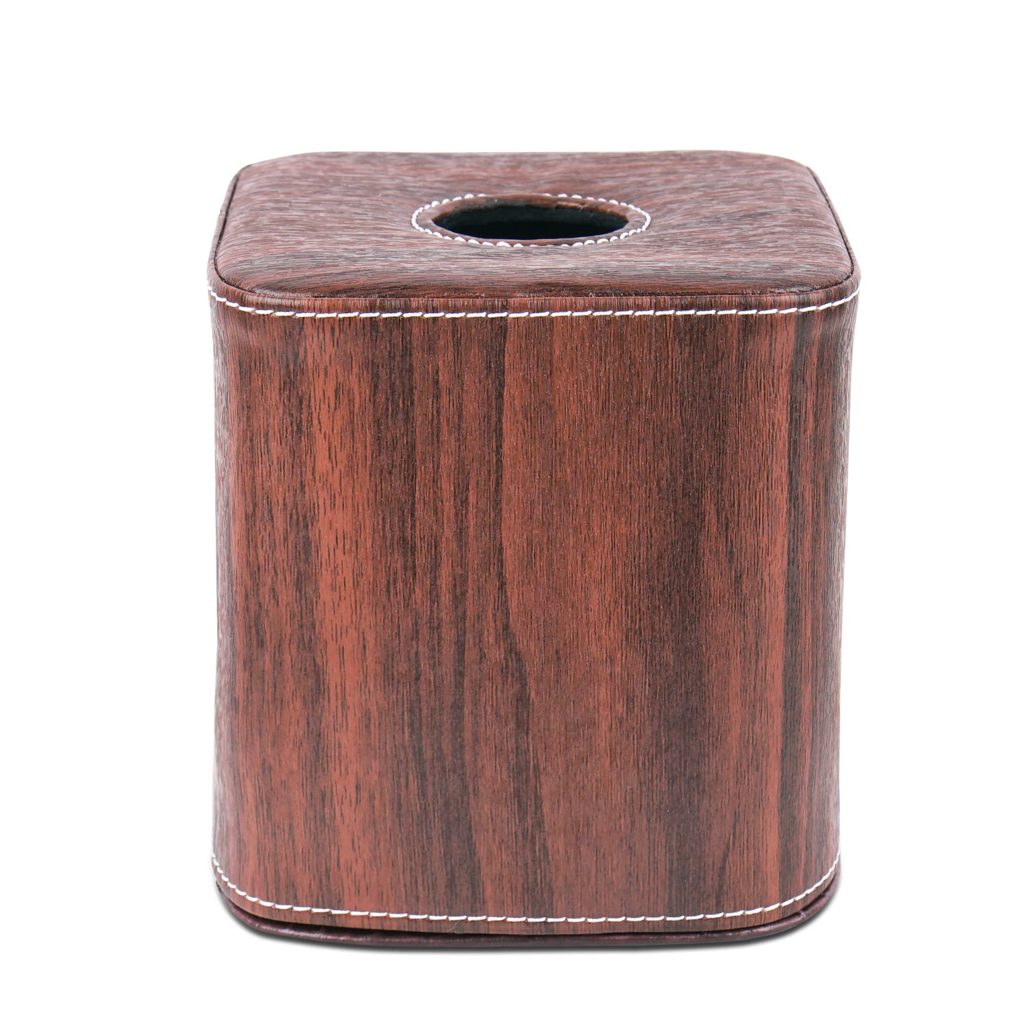 QIELIZI Tissue Box Cover,PU Leather Magnetic Closure Tissues Cube Box Cover for Bathroom Vanity Countertops, Bedroom Dressers, Night Stands, Desks and Tables(Wood-Light Brown)