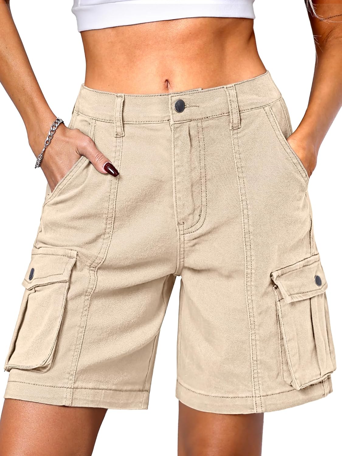 ELLEVEN Bermuda Cargo Shorts Women, Elastic High Bhutan Ubuy
