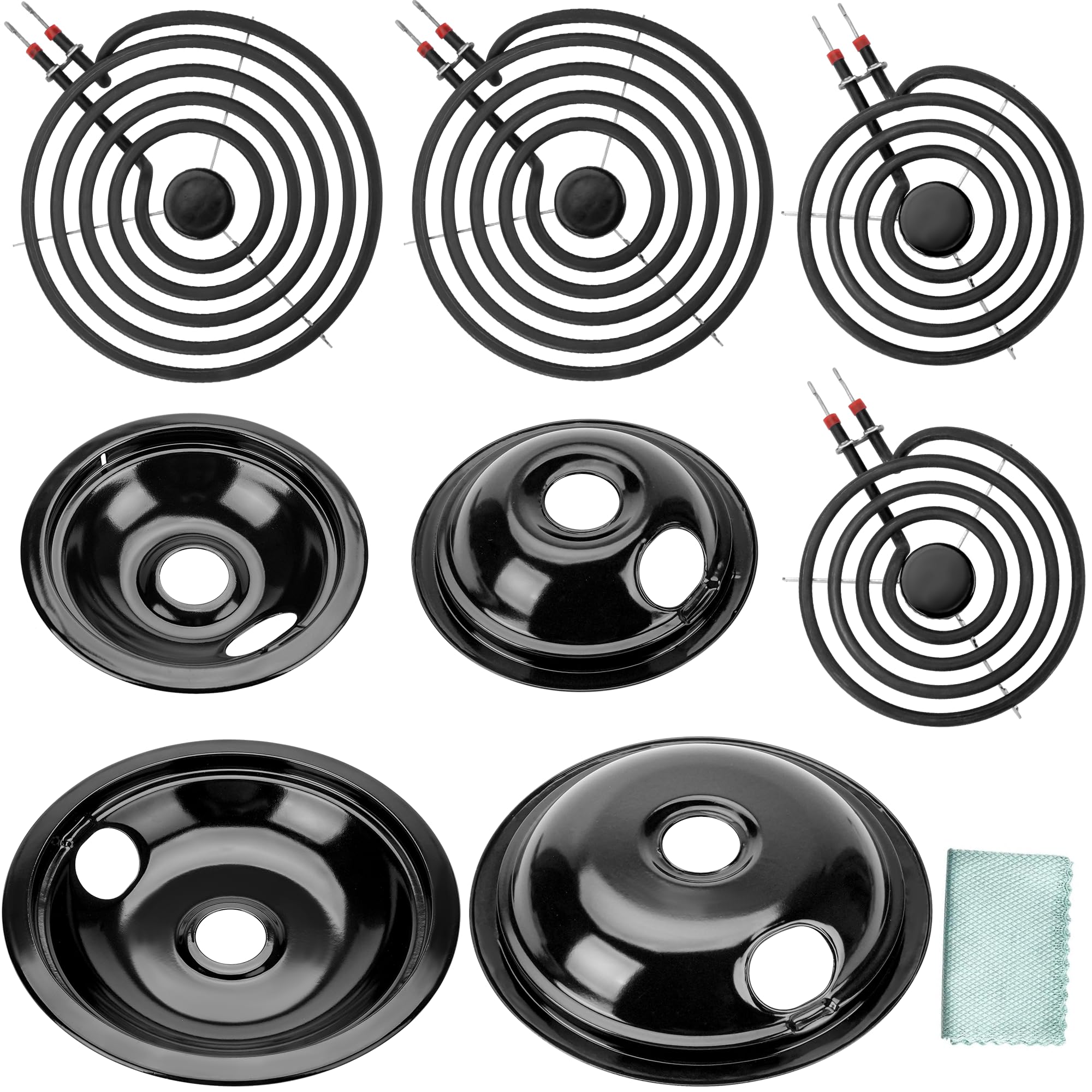 Black Stove Drip Pans and Stove Burner Replacement for Kenmore Frigiraire Stove Parts - Porcelain Stove Drip Pans 318067041 318067051 &amp; MP22YA Electric Range Burner Element by Fetechmate