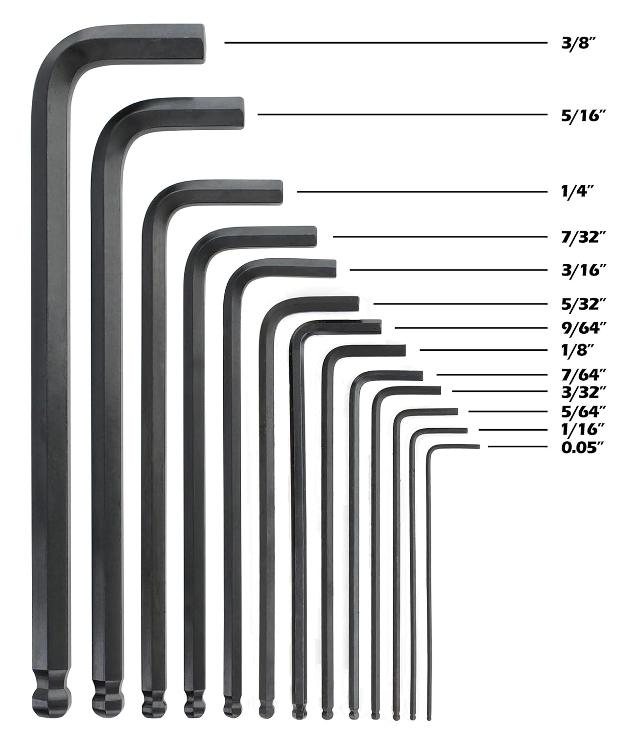 Drixet Long Arm Ball Point Hex Socket Driver Allen Key SAE-Inch Set with A Storage Case. (13 Piece)