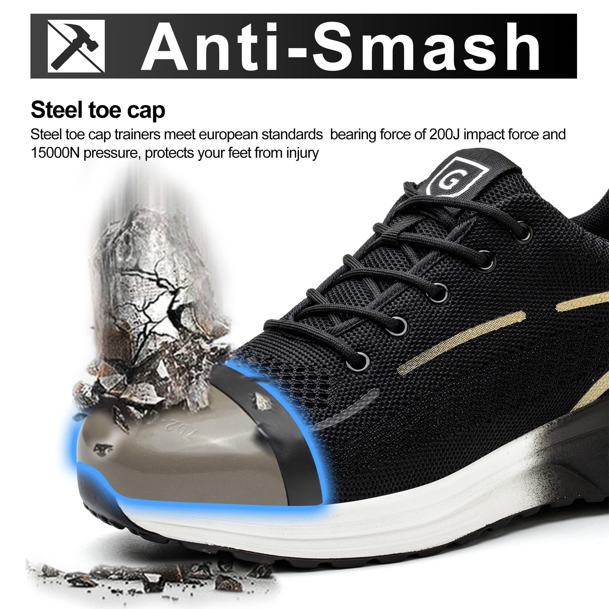 YEKOYIOO Scarpe Antinfortunistiche Uomo Donna Scarpe da Lavoro Leggere Comode Scarpe da Costruzione Antiscivolo Traspiranti Sneakers con Punta in Acciaio 38-46 EU