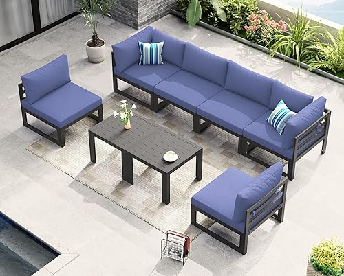Miniatura 892 de NICESOUL 7 Piece White Powder-Coated Aluminum Patio Furniture with Fire Pit Table, 29 Inch Extra Wide Outdoor Sectional Sofa for 6, High-End Heavy