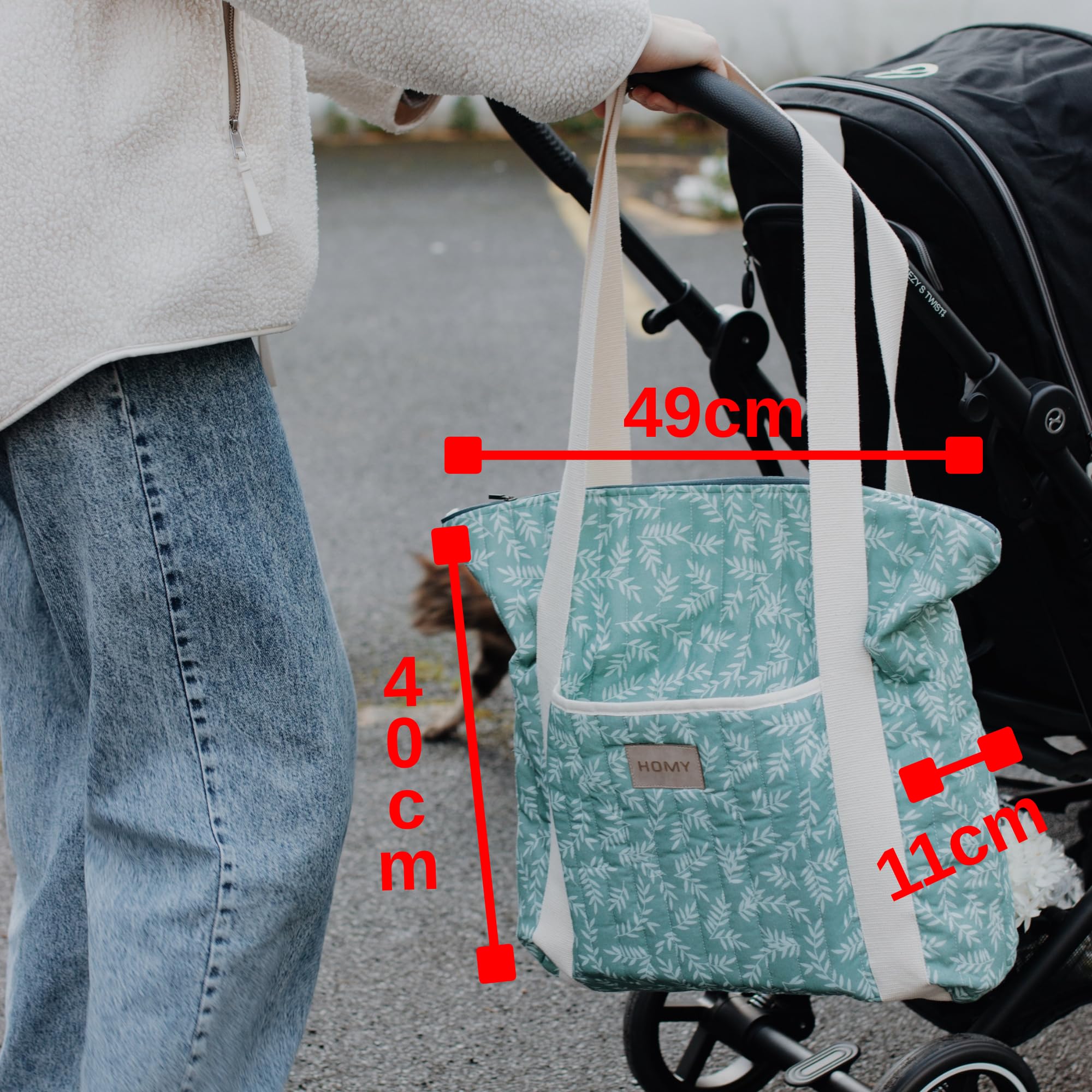 Homy Textiles Lightweight Baby Changing Tote Bag, Large Capacity Quilted Cotton Diaper Bag with 3 Inner Pockets - Image 3
