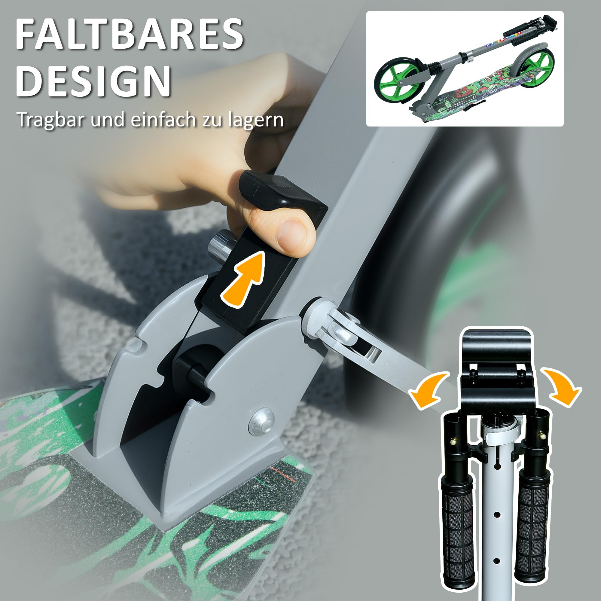 AIYAPLAY Roller Kinder Scooter mit 200 mm Rollen Bremse, klappbarer Kinderroller Höhenverstellbarer Tretroller Kickscooter für Kinder Jugendliche 6-12 Jahre Cityroller bis zu 100 kg
