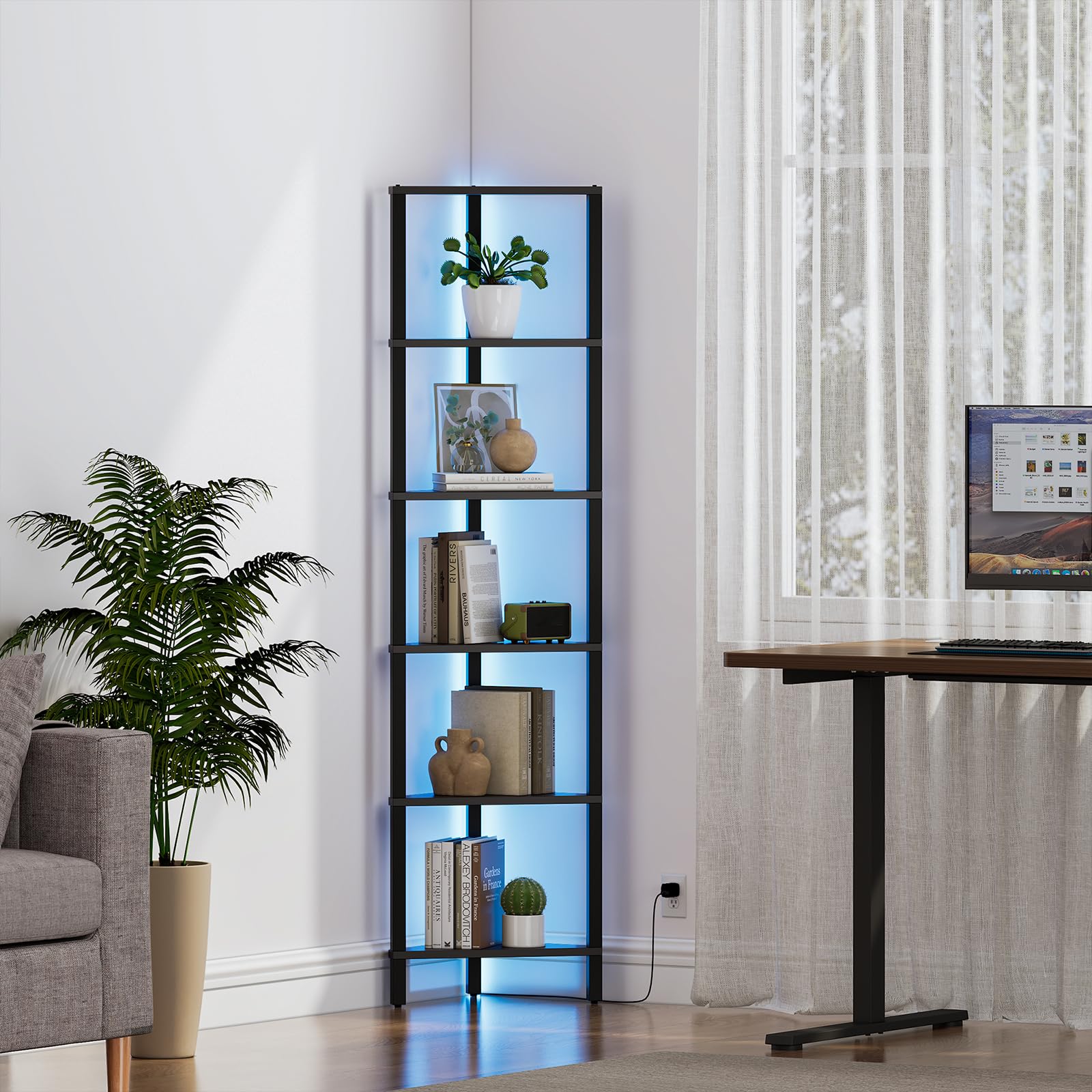 Best Black Corner Shelf Picks for 2026 1 TUTOTAK Corner Shelf with LED Light, 6-Tier Corner Bookshelf — product photo