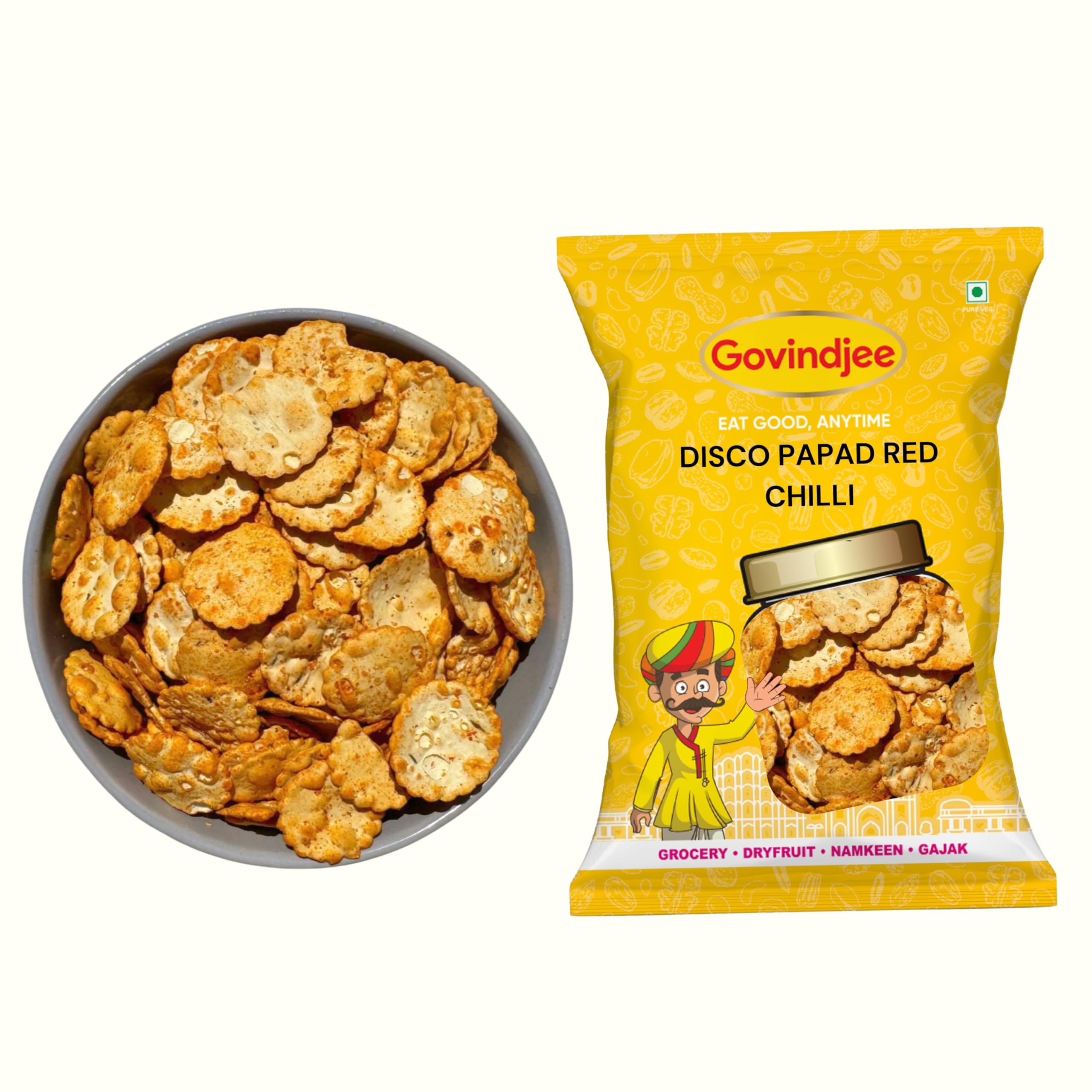 Govindjee Disco Papad Red Chilli/Spicy Masala Papad | Roasted Papad | 800 Gm pack of 4 | (B0BVVY5DKP) Amazon Price History, Amazon Price Tracker